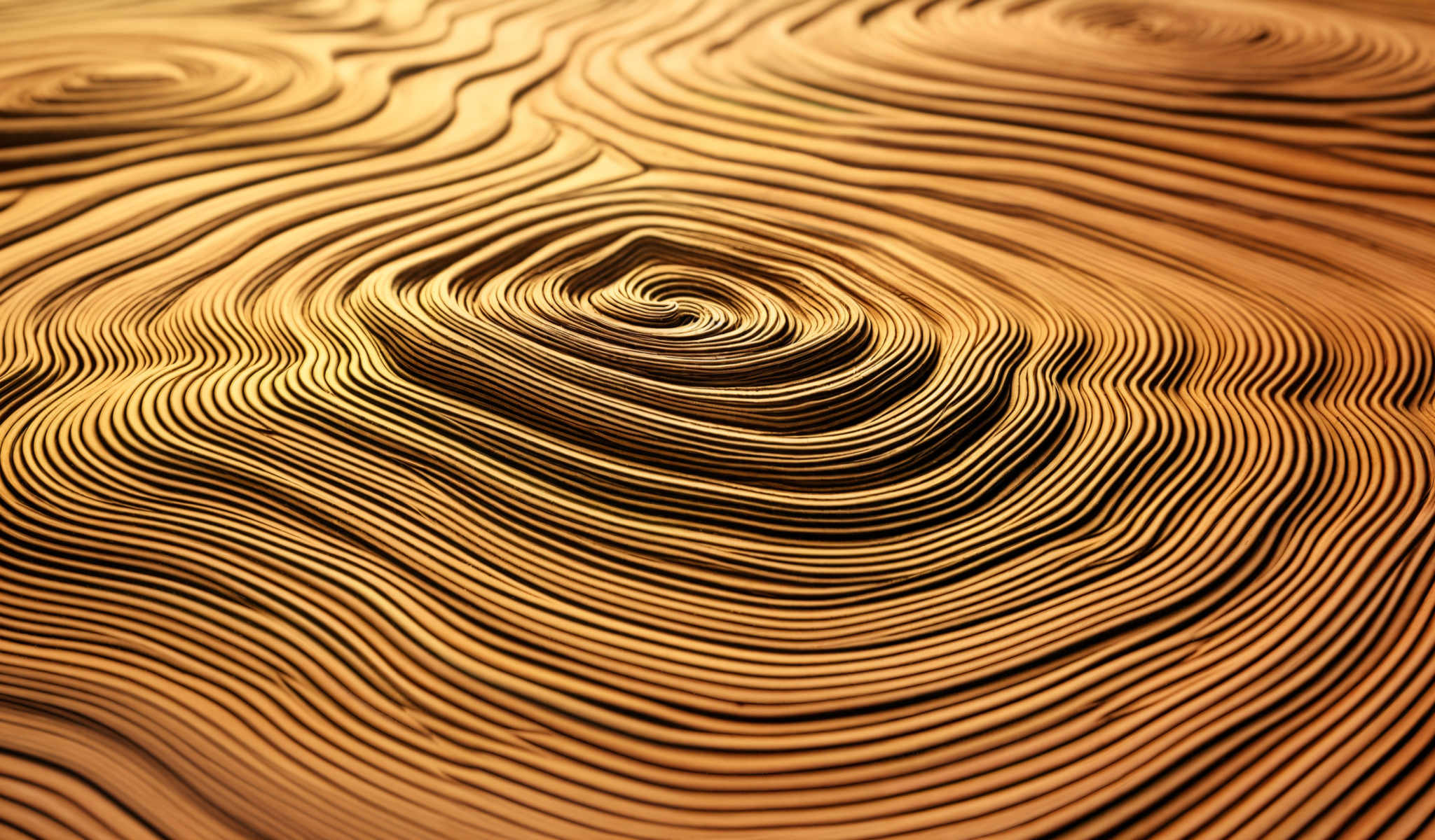 A close up of a wooden surface with a spiral pattern.