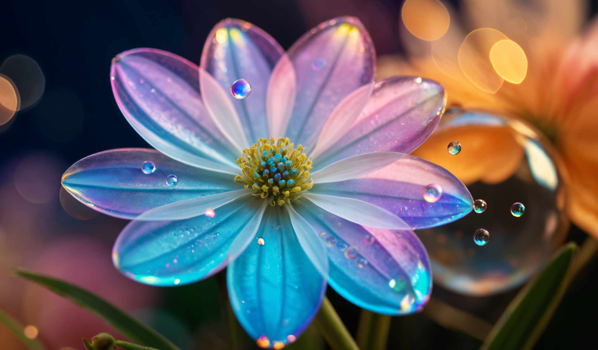 A beautiful flower with blue and purple petals and a yellow center.