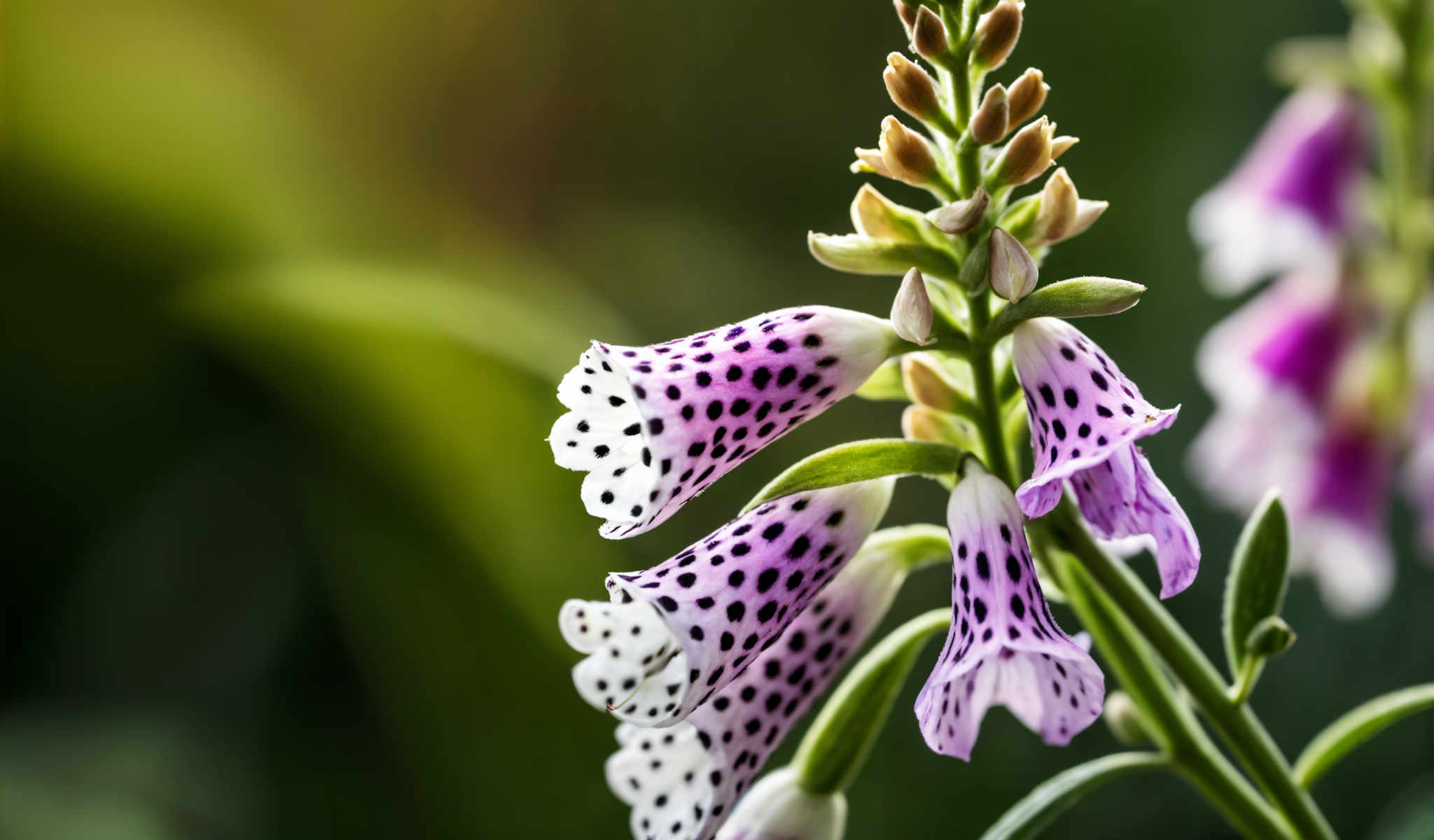 A purple flower with white spots on it.