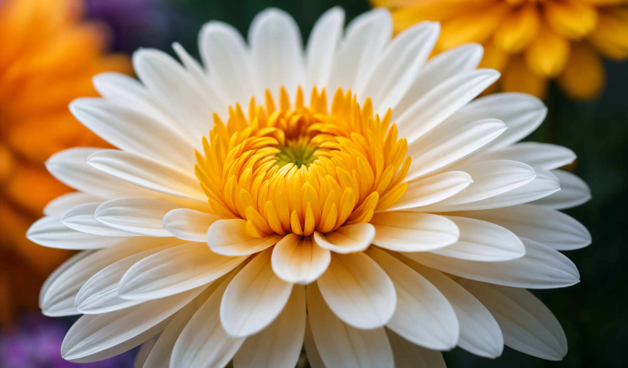 A close up of a yellow and white flower.