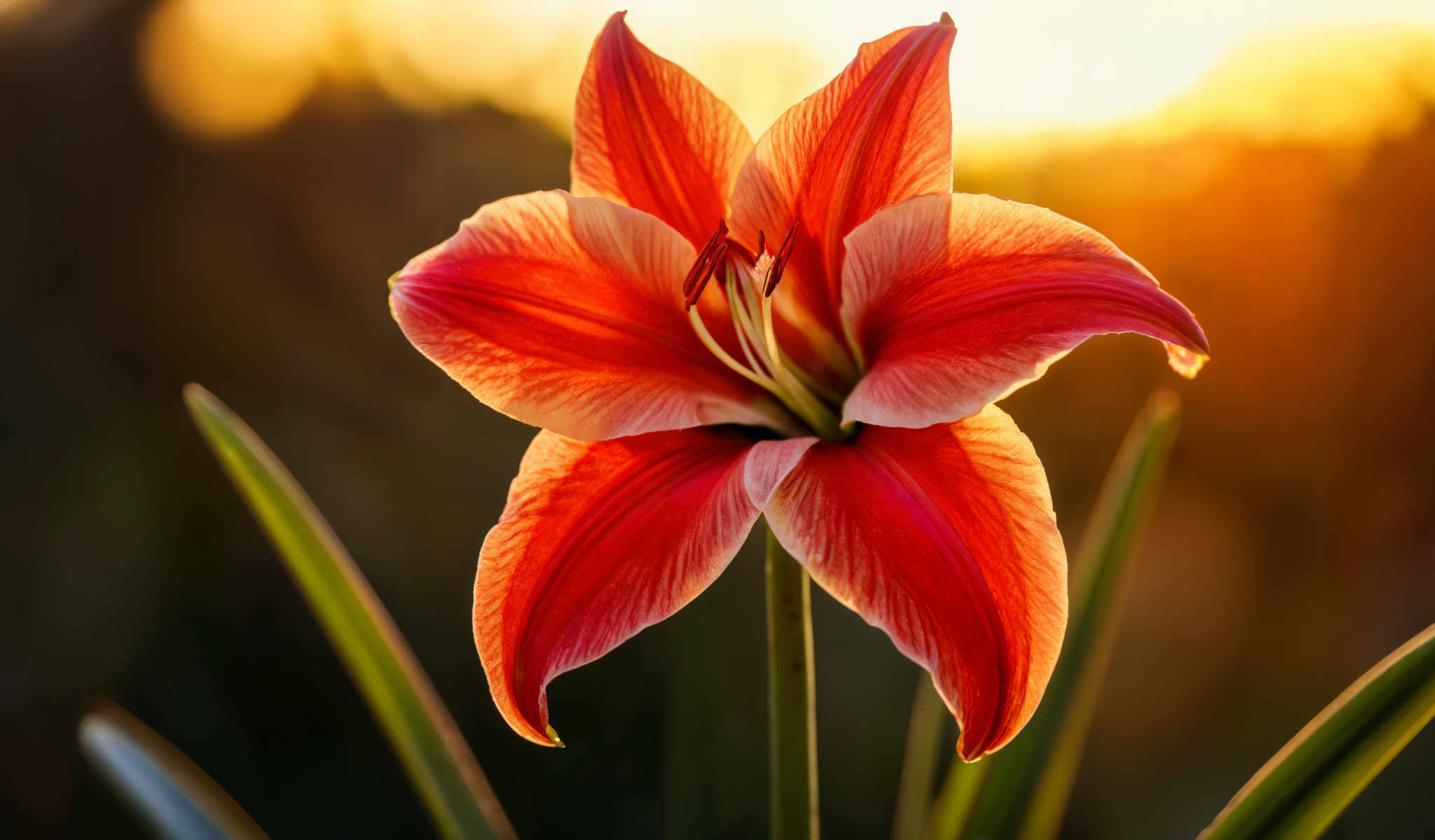 A close up of a red flower with yellow tips.