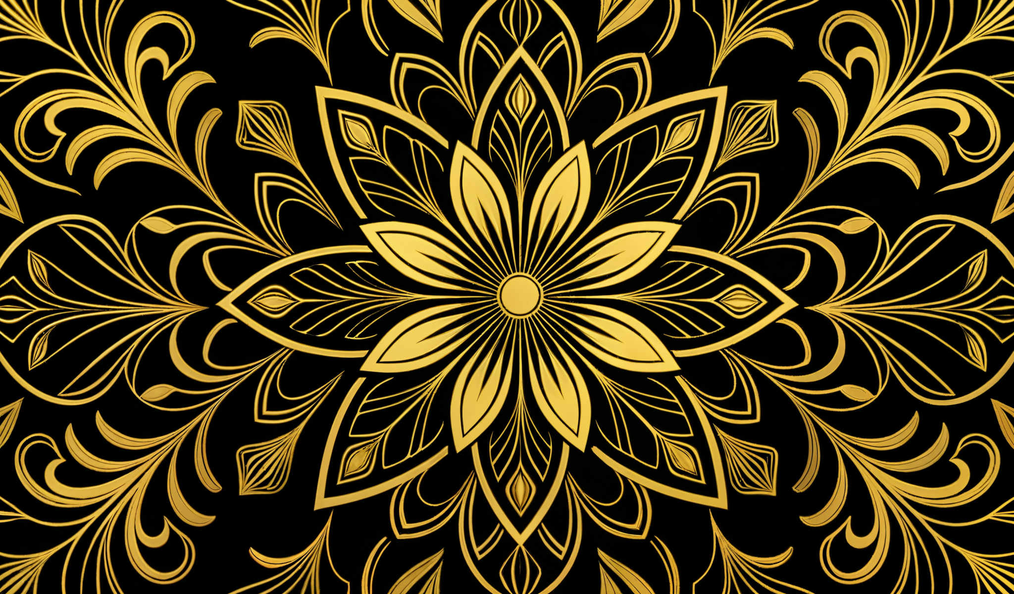 A black and gold design with a flower at the center.