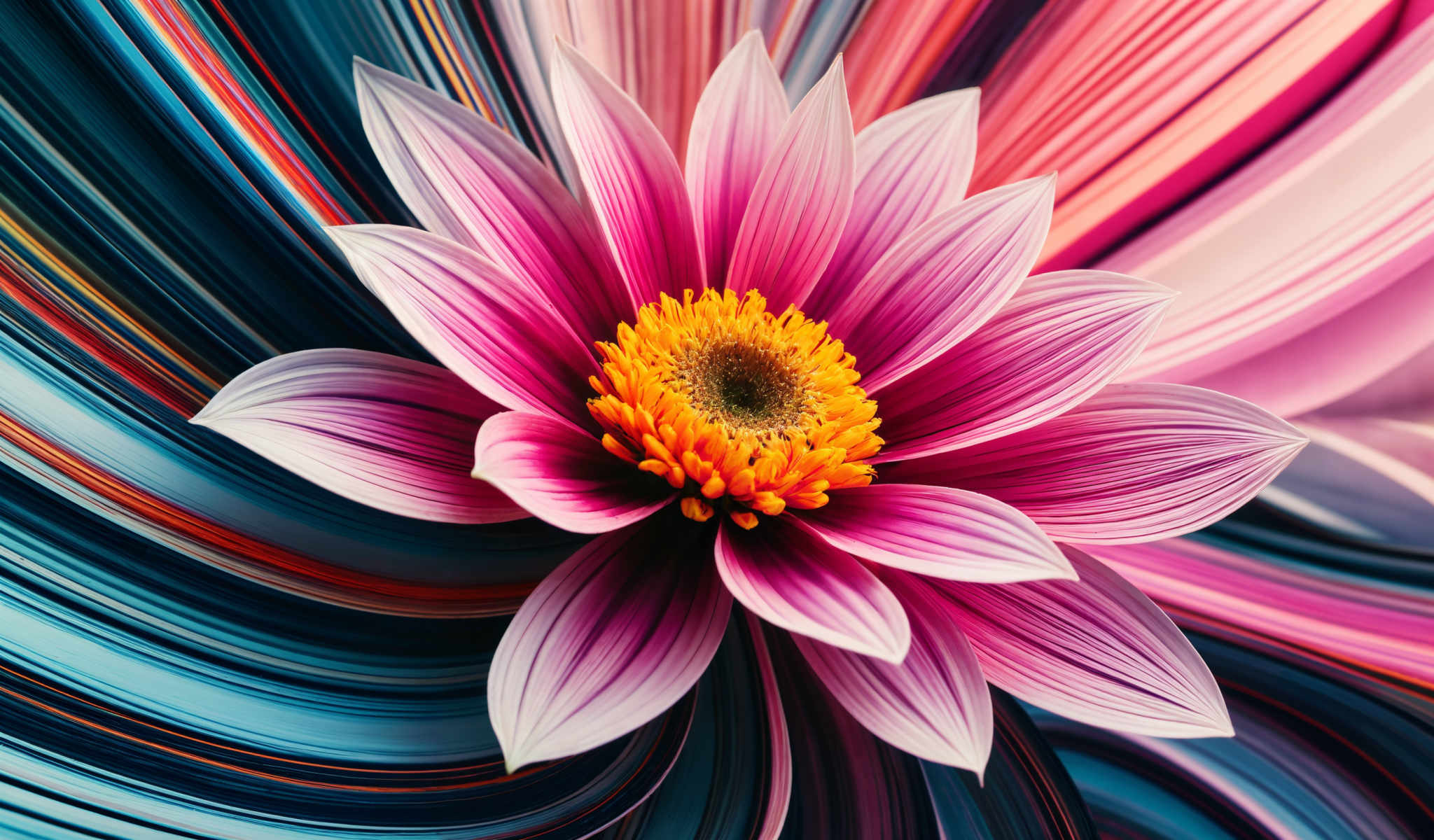 A vibrant pink flower with a yellow center is the main focus of this image.