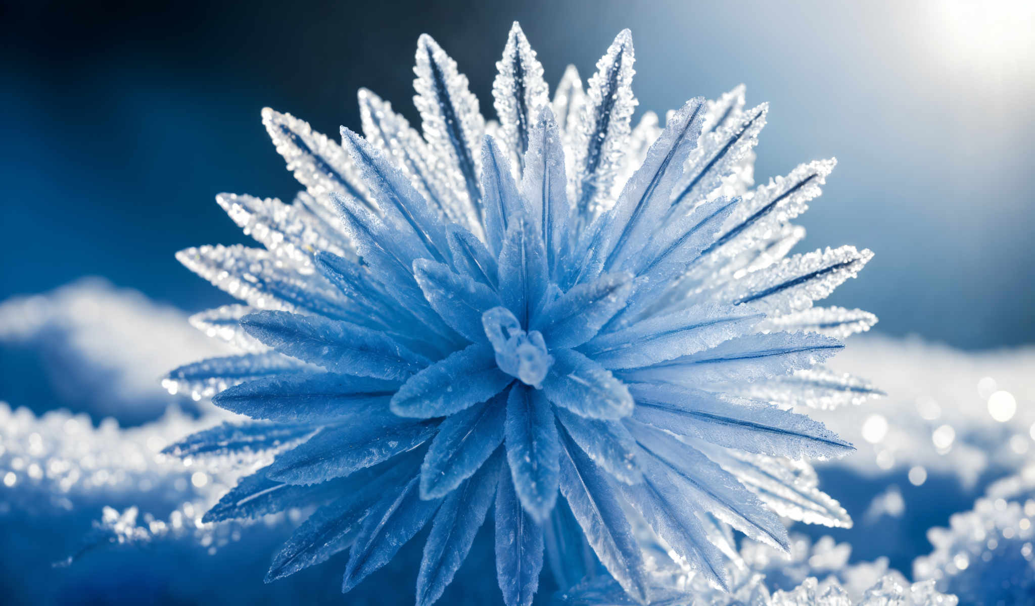 A close up of a blue flower with many petals.