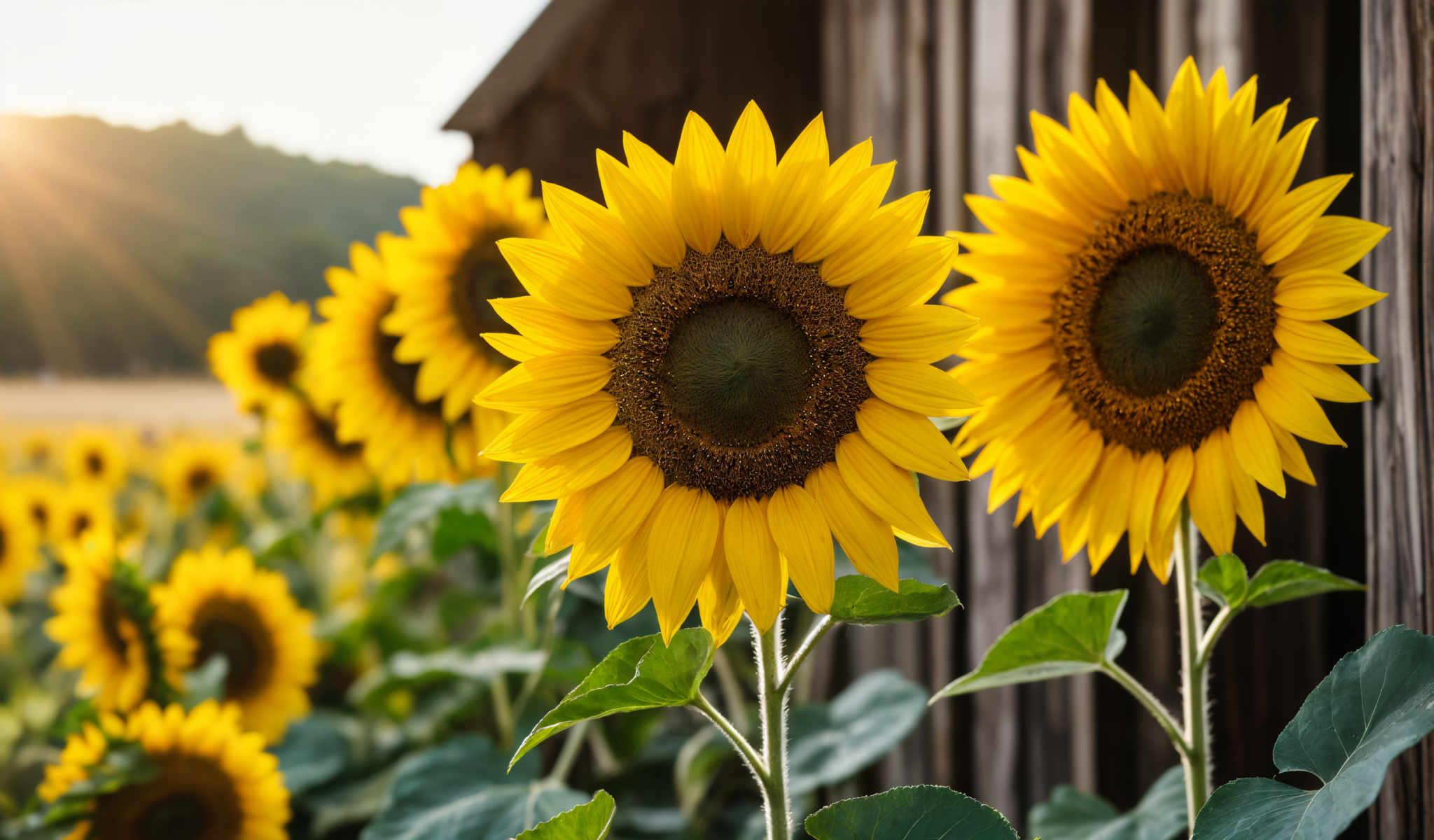 A group of sunflowers with yellow petals and brown centers.