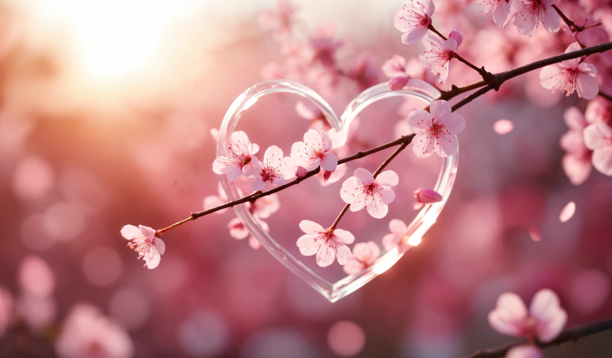 A heart-shaped glass with pink flowers on it.