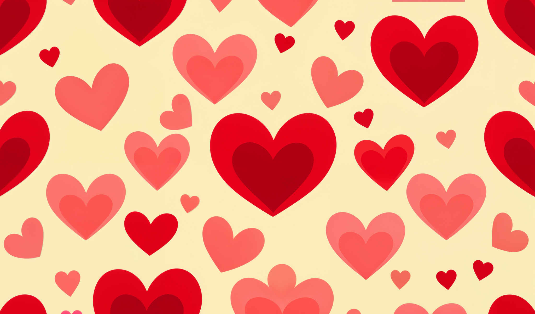 A pattern of red hearts on a yellow background.