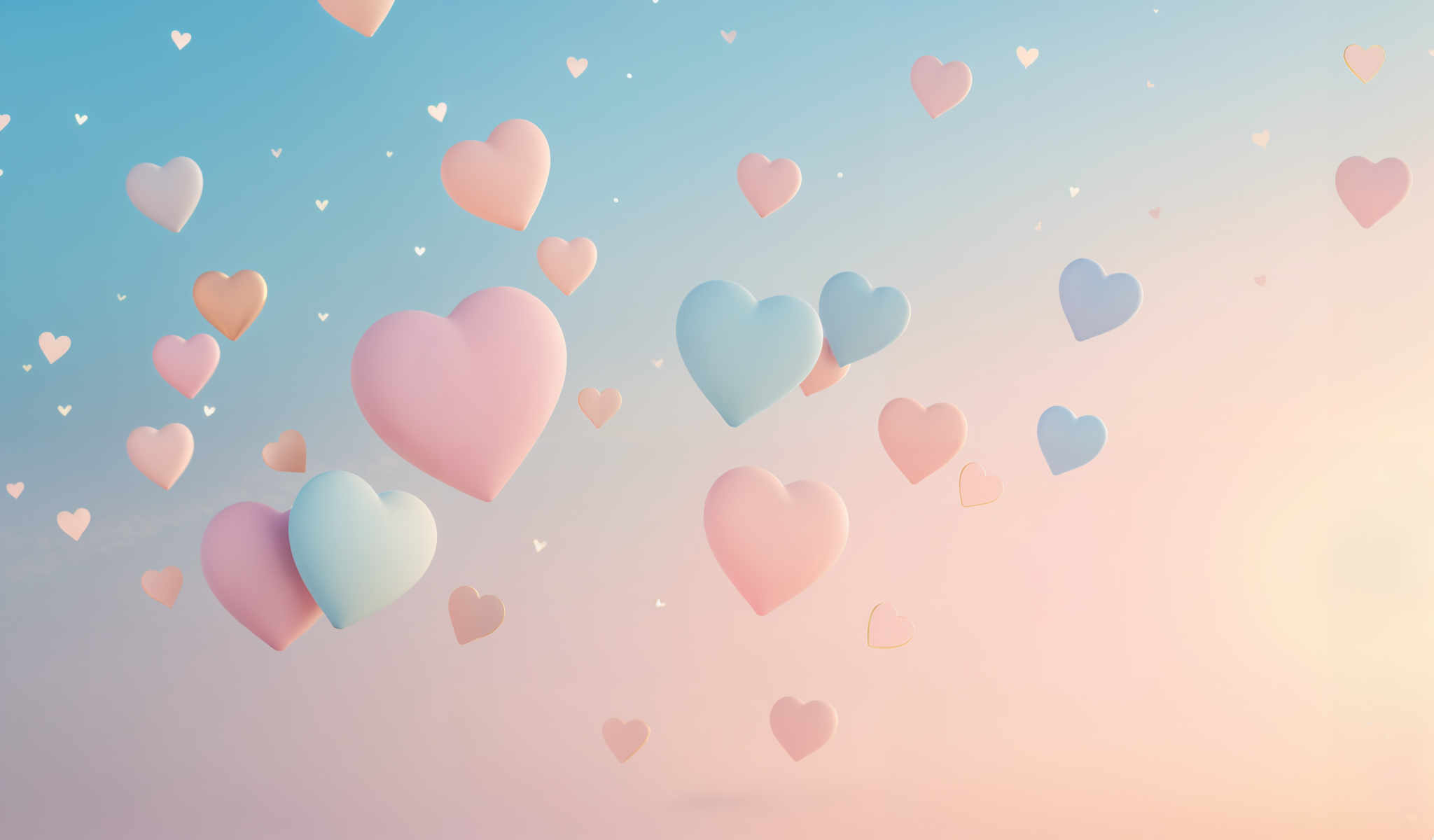 A beautiful display of hearts in various shades of pink and blue.