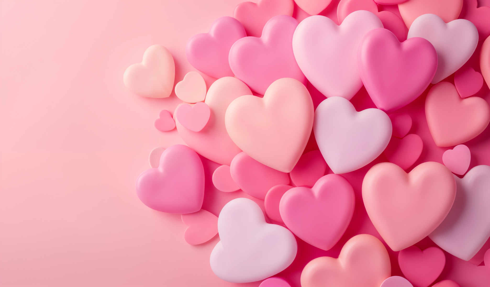 A collection of pink hearts in various sizes and shapes.