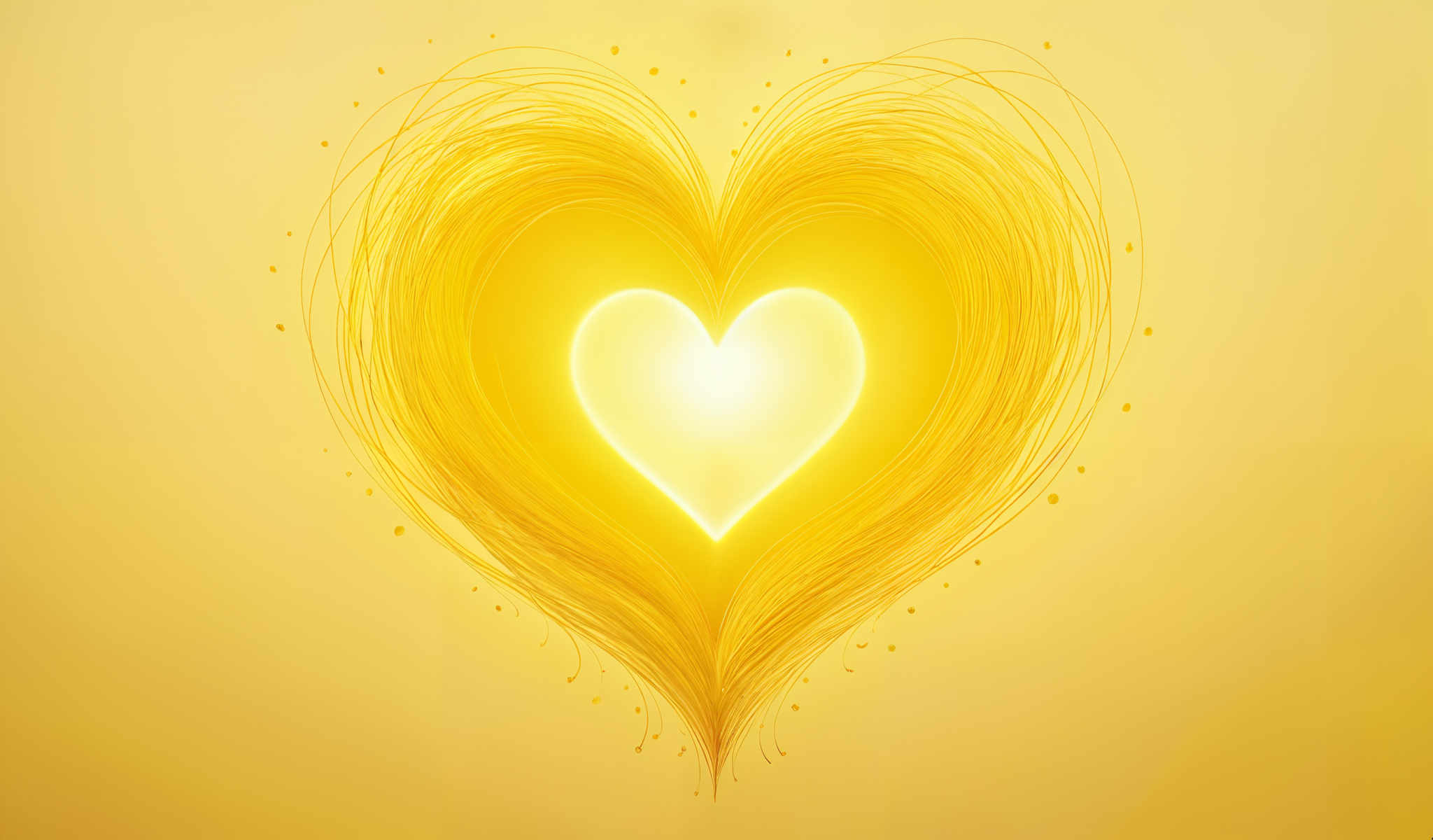 A heart-shaped design with yellow lines radiating outwards.