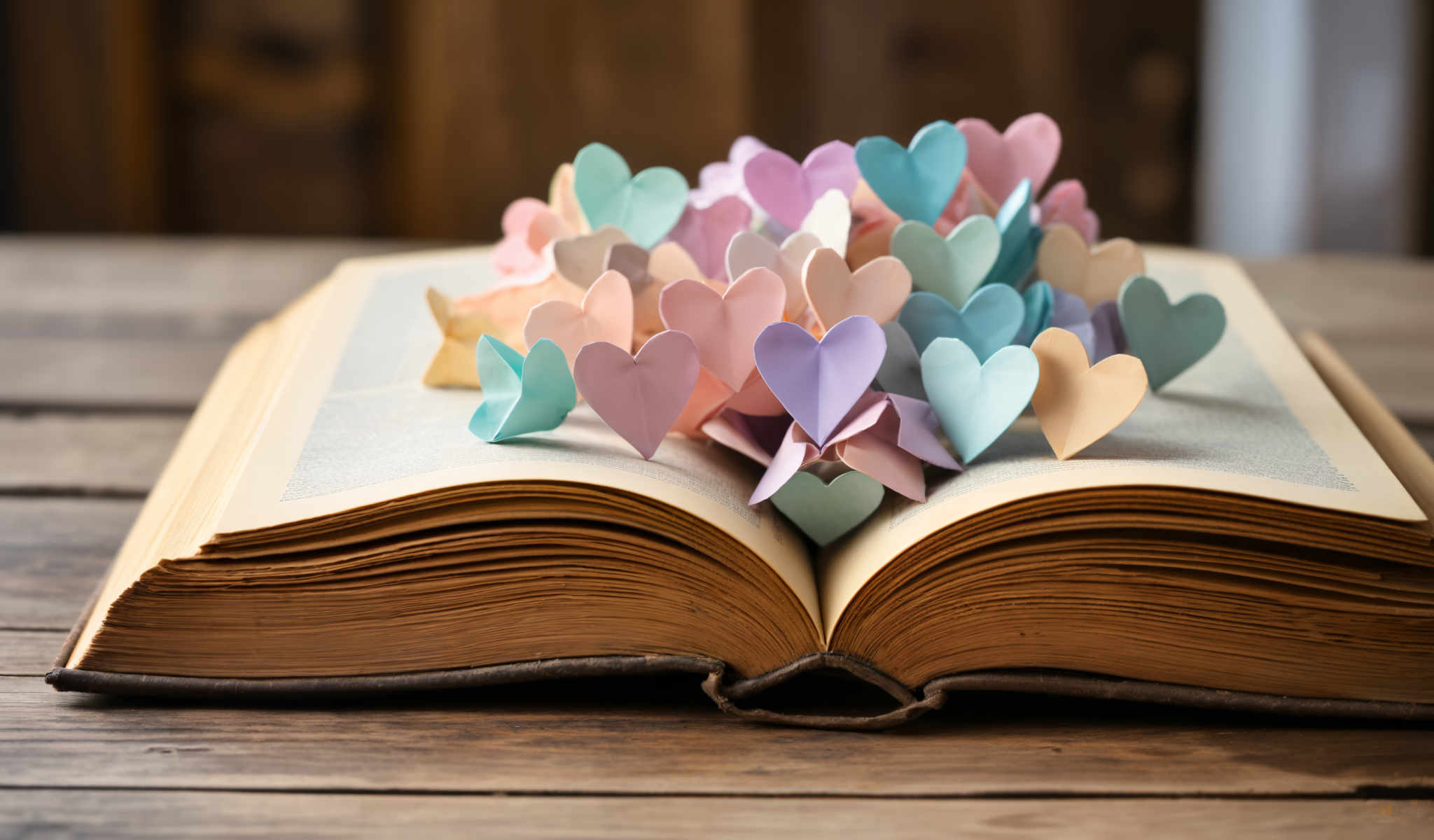 A book with hearts on top of it.