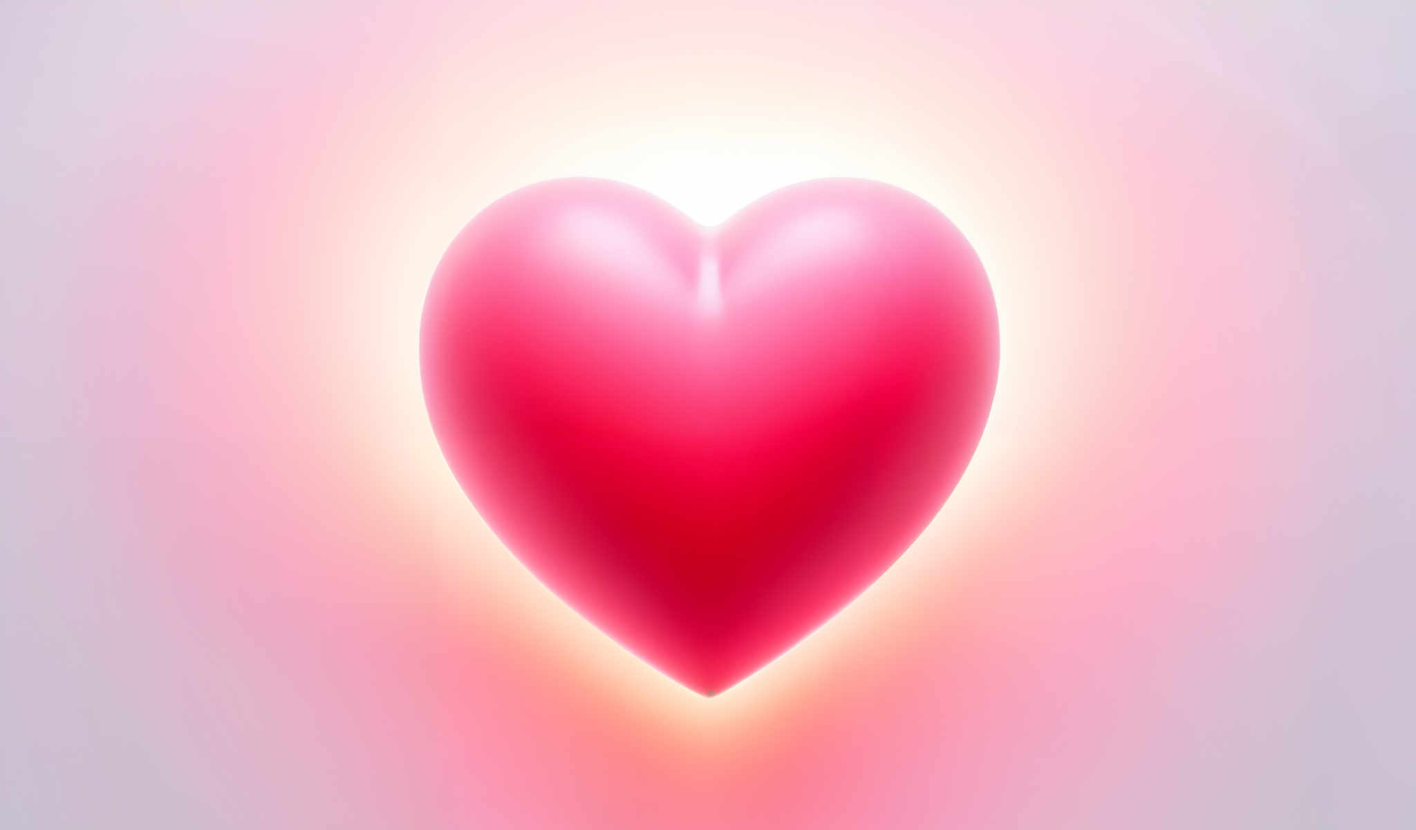 A heart-shaped object is shown in a gradient of pink and red colors. The heart is slightly tilted to the right and is the only object in the image set against a gradient background.