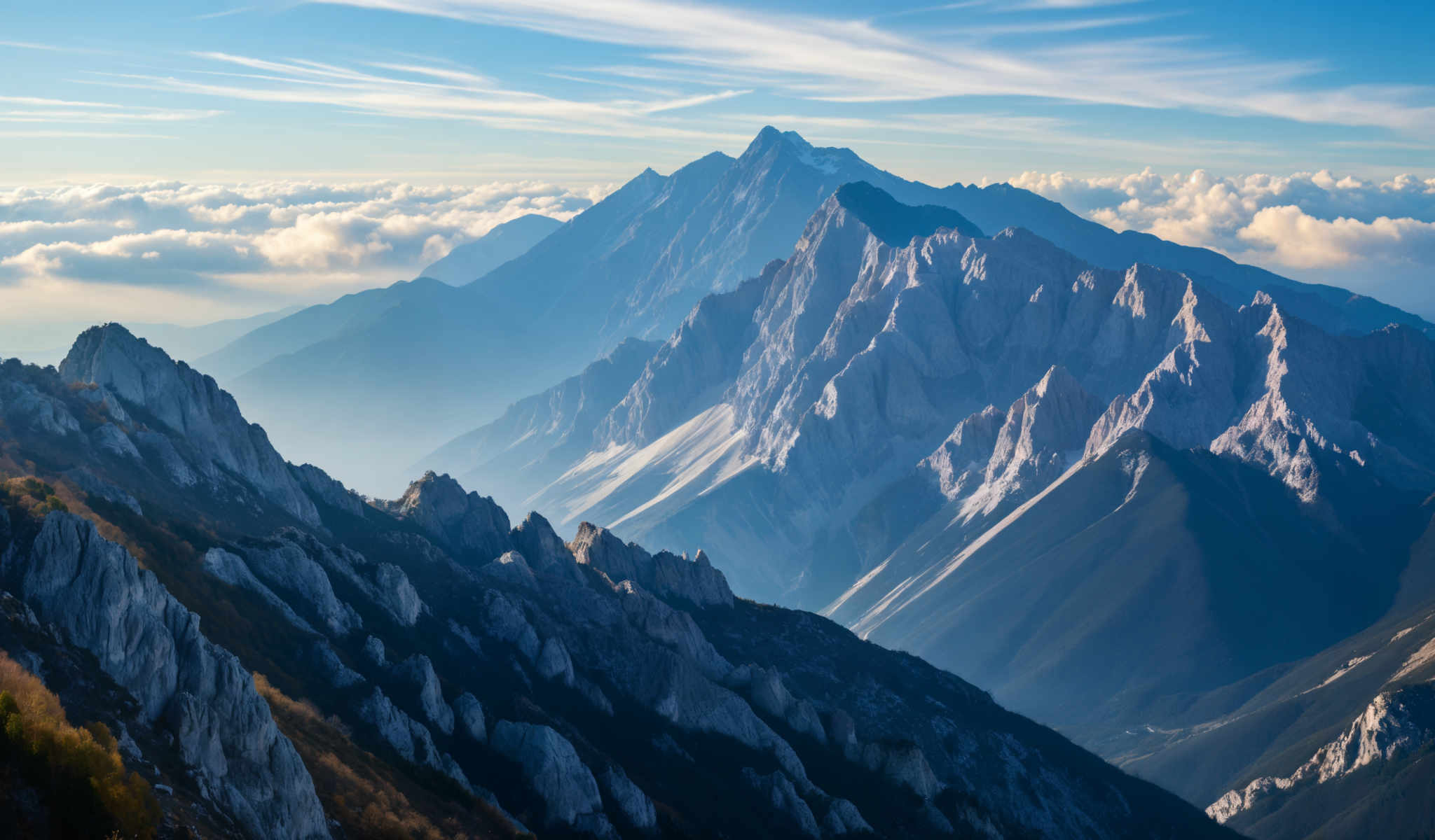 A breathtaking view of a mountain range with a clear blue sky above. The mountains are covered in snow and the peaks are jagged. The sky is a beautiful shade of blue with a few clouds scattered across it. The image is taken from a high vantage point giving a panoramic view of the mountains and the sky. The colors in the image are vibrant and the lighting is natural highlighting the grandeur of the landscape. The perspective of the photo is from above looking down on the mountains which adds to the majesty of the scene. The overall composition of the photograph is balanced and harmonious with the mountains in the center and the expansive sky surrounding them. The landmark identifier "sa_1625" does not provide additional information about the location of this mountain range.