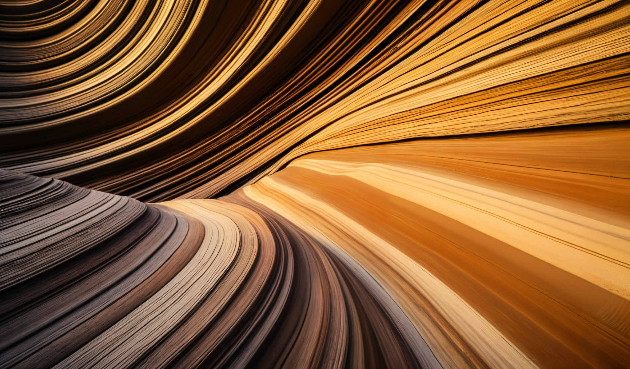 A close up of a wooden surface with a wave-like pattern. The wood is brown and the grain is visible. The image is blurry giving it a dreamy artistic feel.