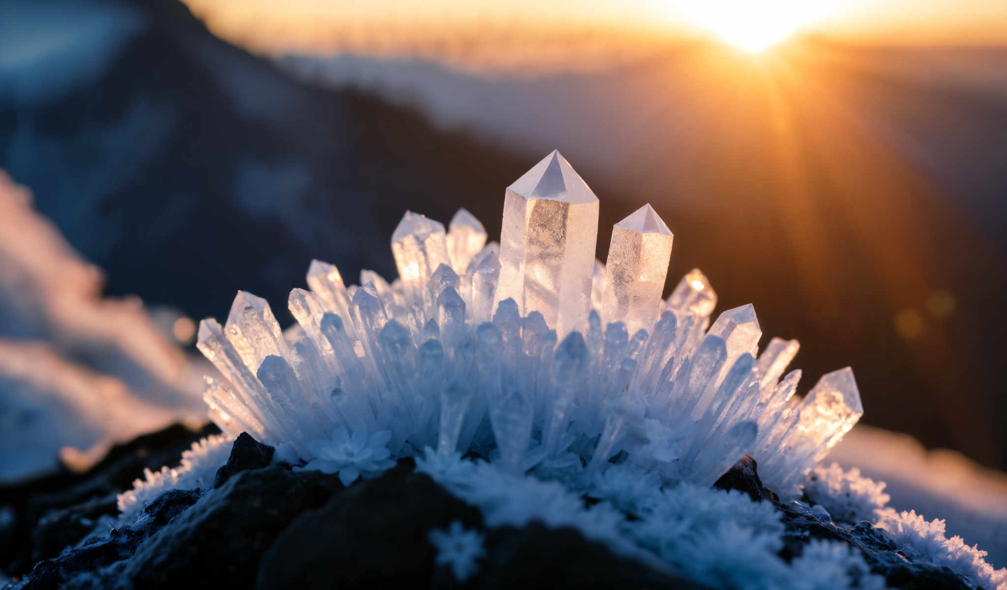 A cluster of clear crystals with a pyramid-like structure.