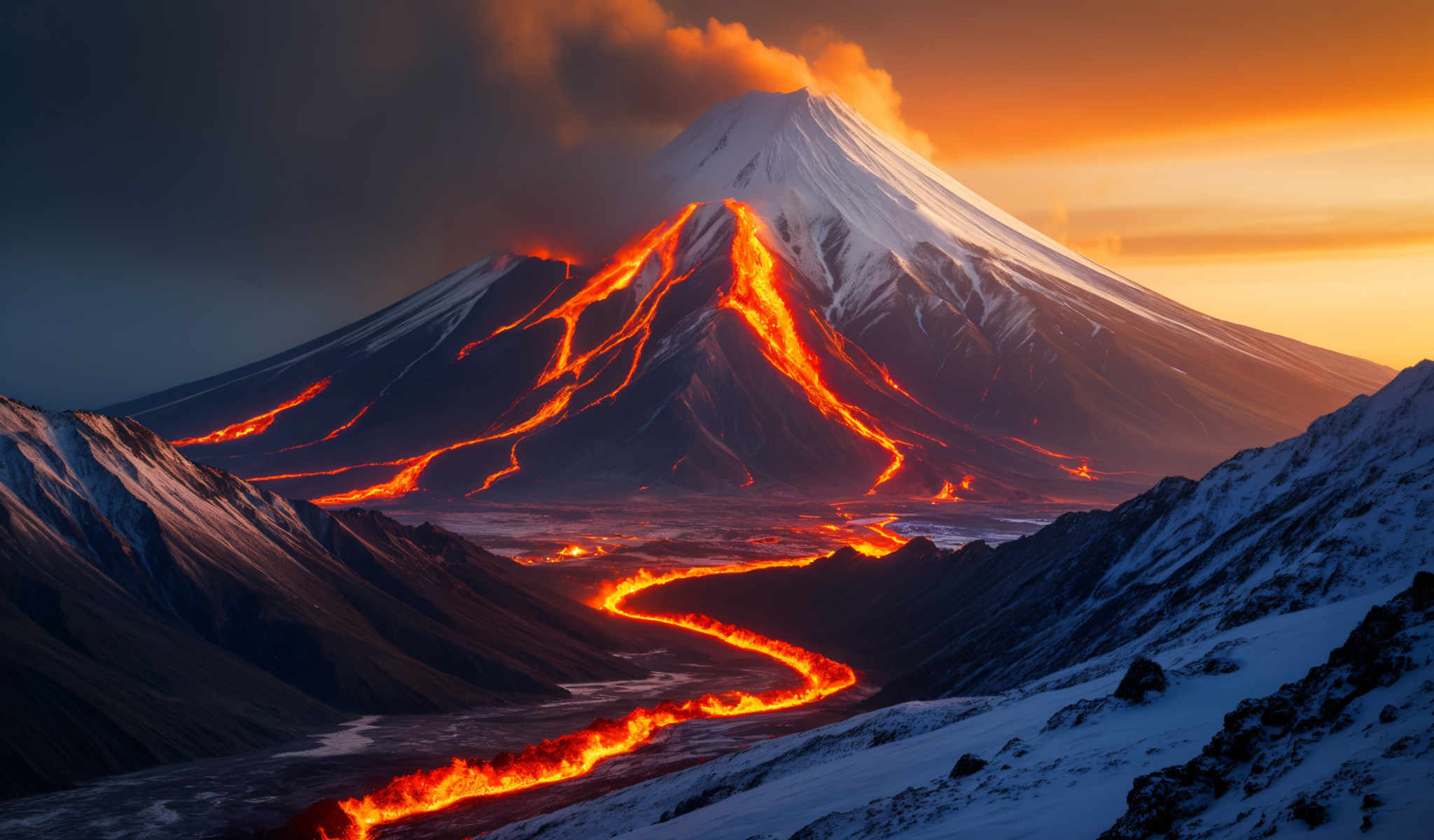 A mountain with a large lava flow on it.