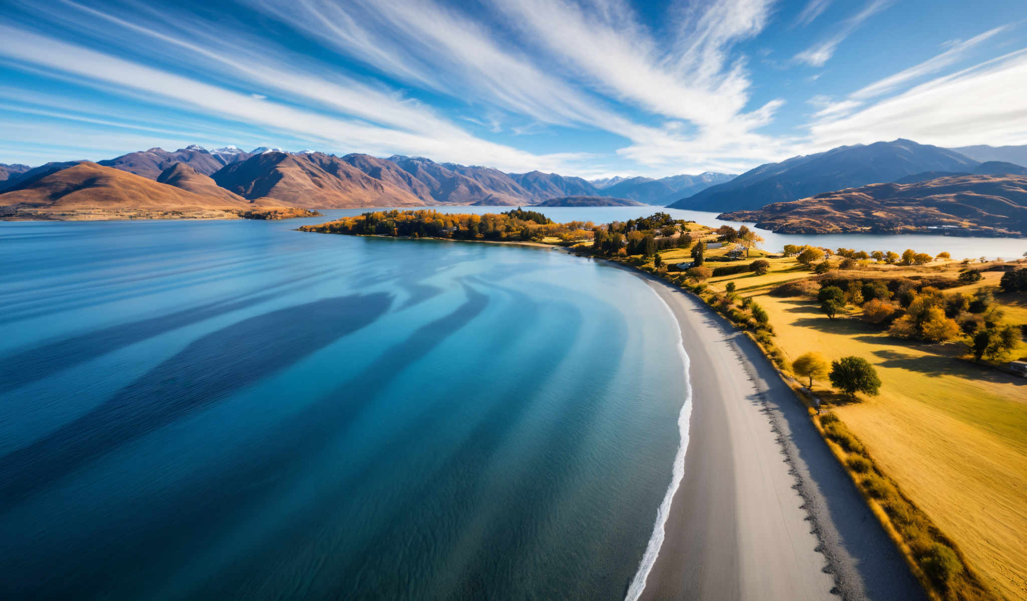 A serene lake with mountains in the background.