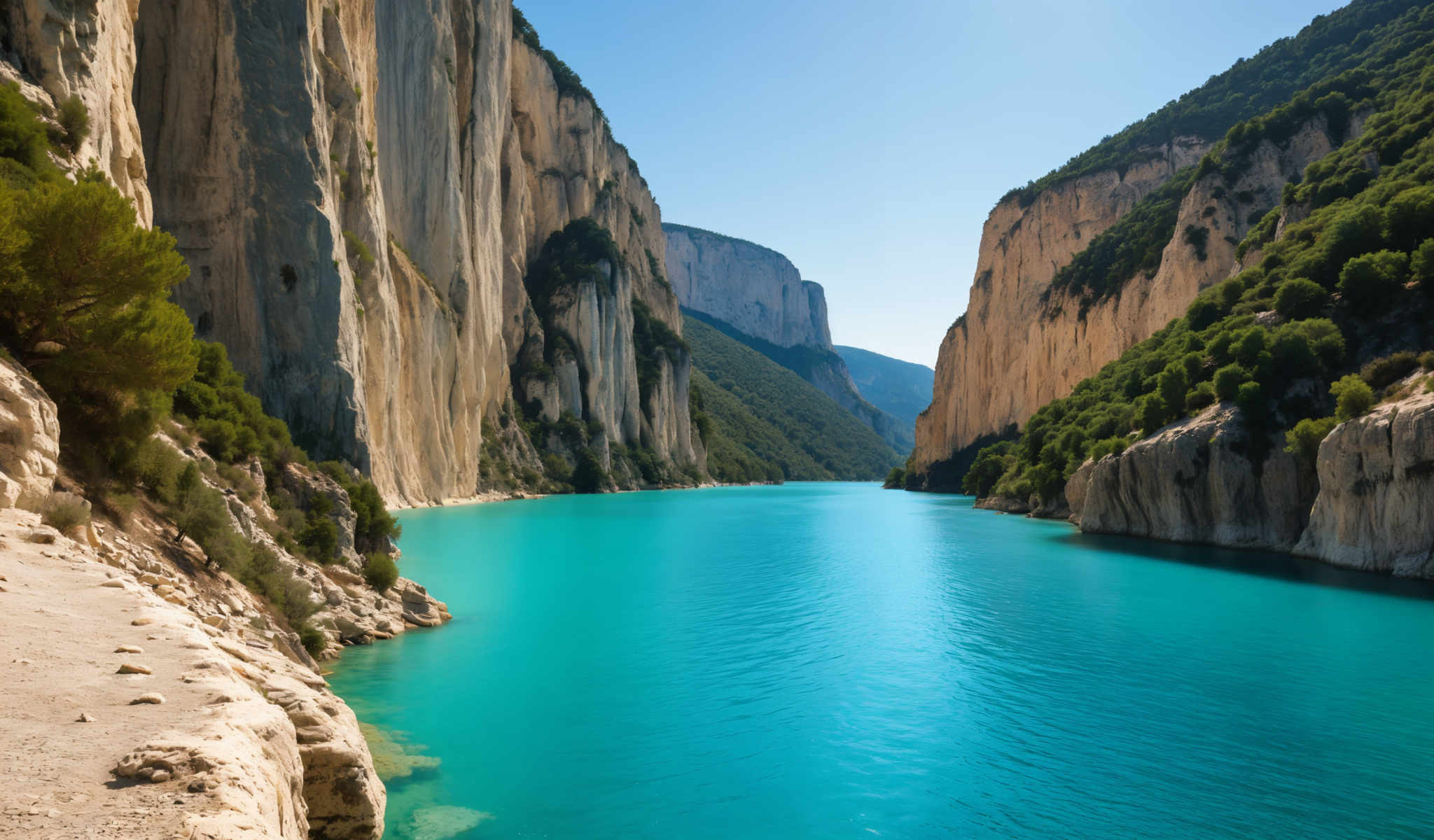 A beautiful blue lake surrounded by cliffs.