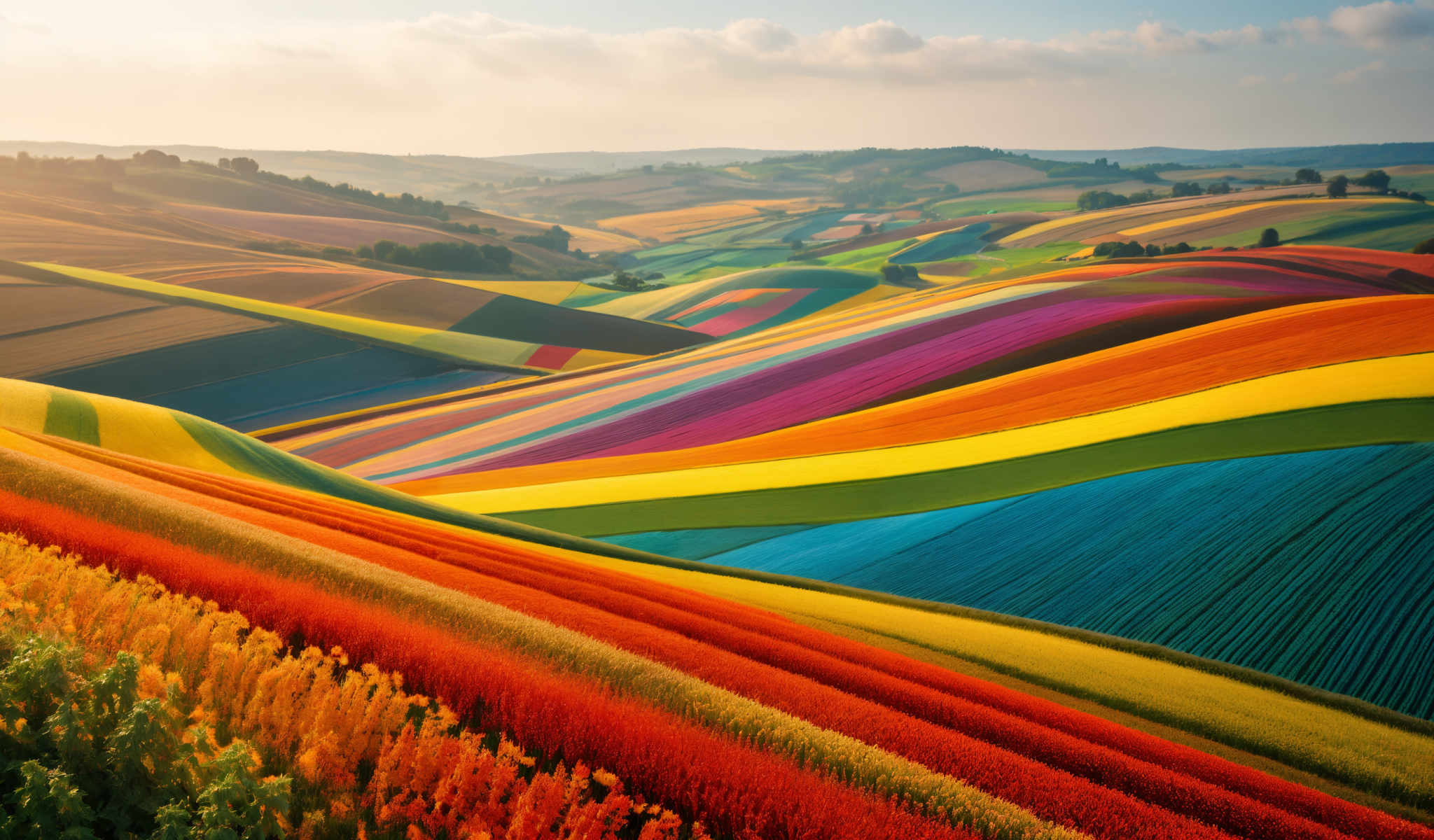 A vibrant field of flowers in a rainbow of colors.