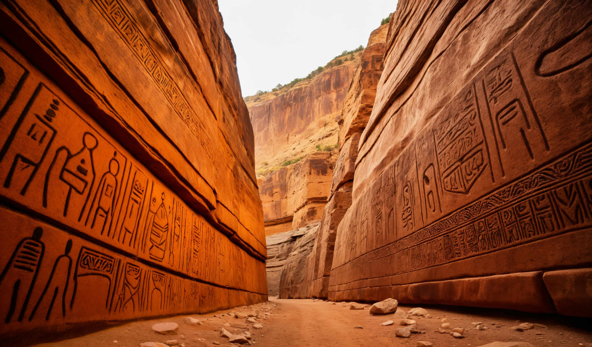 The image captures a scene of ancient ruins. The ruins are composed of large orange-brown stone blocks. These blocks are adorned with hieroglyphics adding an air of mystery and antiquity to the scene. The blocks are stacked atop one another creating a wall-like structure. The perspective of the photo is from the ground looking up at these towering blocks giving a sense of their grandeur and scale. The background is a clear blue sky providing a stark contrast to the earthy tones of the ruins. In the distance a mountain range can be seen adding depth and a sense or vastness to the image.

The image does not contain any discernible text or countable objects. The relative positions of the objects suggest a well-preserved historical site with the stone blocks and hieroglyhics indicating a place of significance. The blue sky and mountain range in the background suggest that this site is located in a region with diverse landscapes. The image does no contain any identifiable people or personal details. The focus is solely on the architectural and natural elements of the scene.

This description is based on the visible content of the images and does not include any speculative or imaginary content. It is optimized for search engines and is