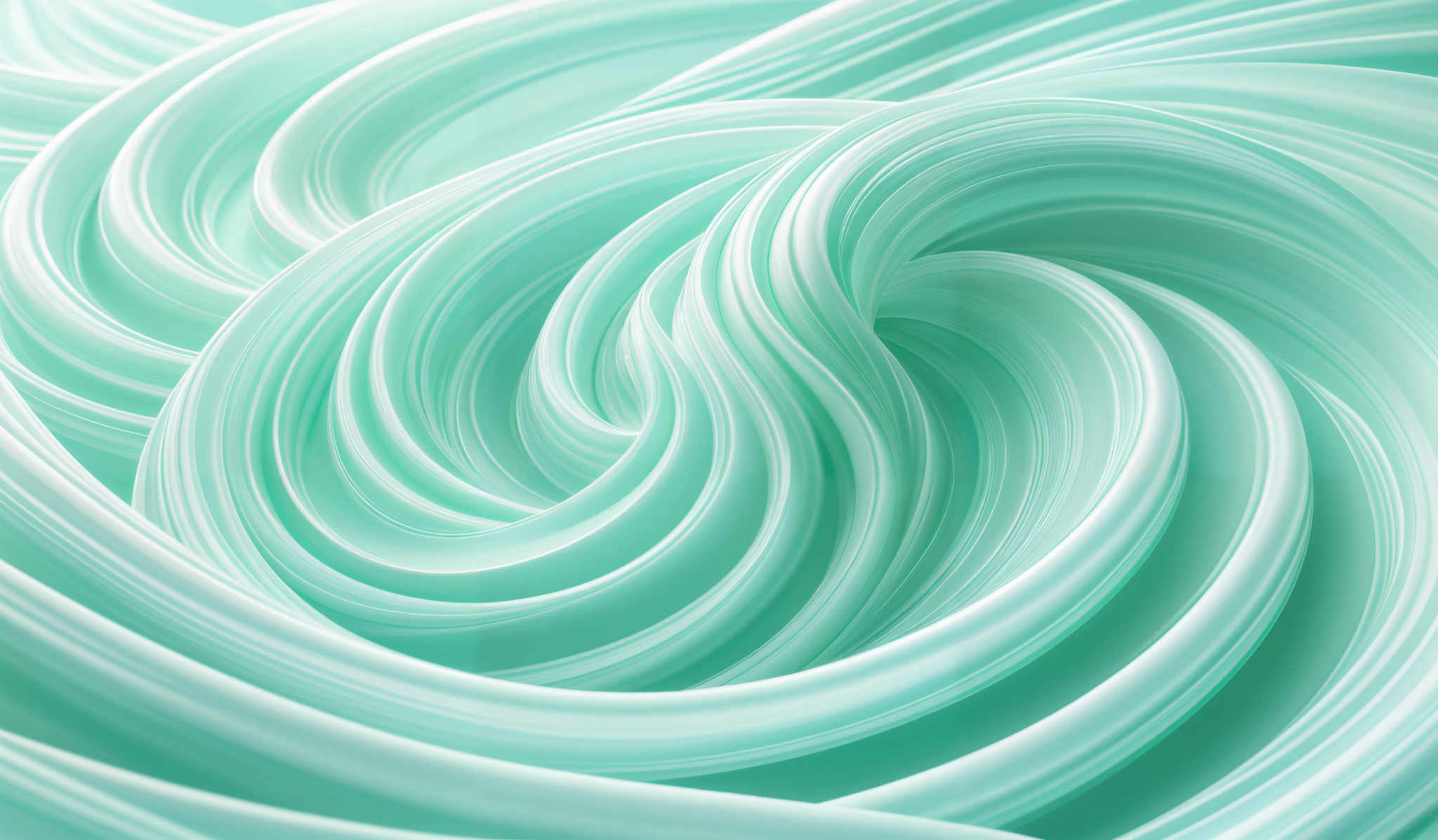 The image showcases a mesmerizing swirl of teal and turquoise colors. The shape is predominantly circular, with the colors intertwining and overlapping in a fluid manner. The swirls appear smooth and glossy, giving the impression of a fluid or wavy texture.