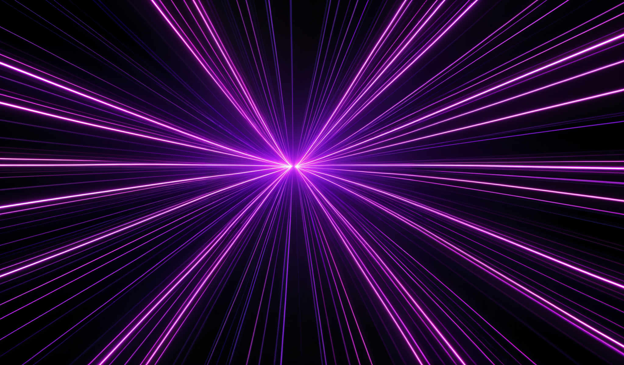 The image showcases a vibrant and dynamic visual of converging lines emanating from a central point. These lines are radiating outwards in symmetrical patterns, creating an effect reminiscent of a cosmic explosion or a radiant star. The predominant color is a deep shade of purple, which contrasts beautifully with the black background. The lines are neon-like, suggesting a digital or futuristic theme.