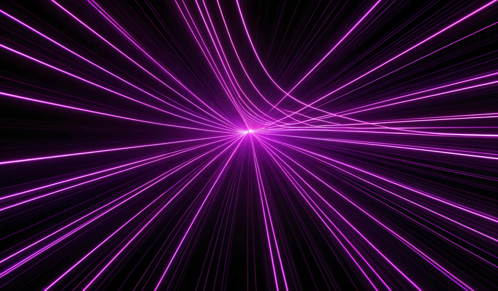 The image showcases a vibrant and dynamic visual of converging lines. These lines are predominantly in shades of purple and pink, radiating outwards from a central point. The lines appear to be digitally rendered, giving the image a futuristic or abstract feel. The overall shape resembles a tunnel or a vortex, with the lines converging at a central hub, creating an illusion of depth and movement.