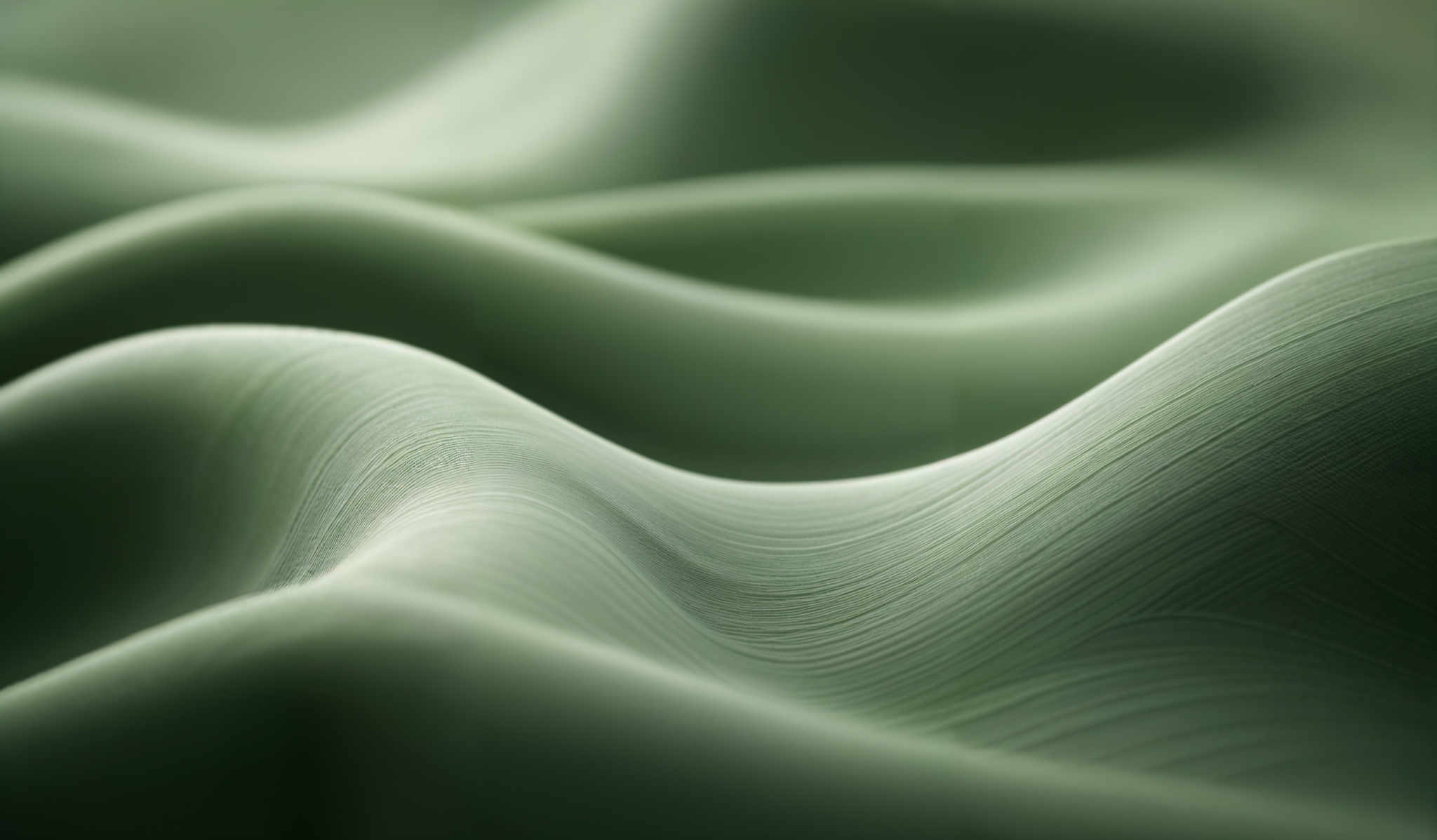 The image showcases a series of undulating, wavy patterns in a soft green hue. The shapes are reminiscent of flowing fabric or waves, with intricate details that suggest a textured surface, possibly resembling a close-up of a plant or a fabric with a unique weave.