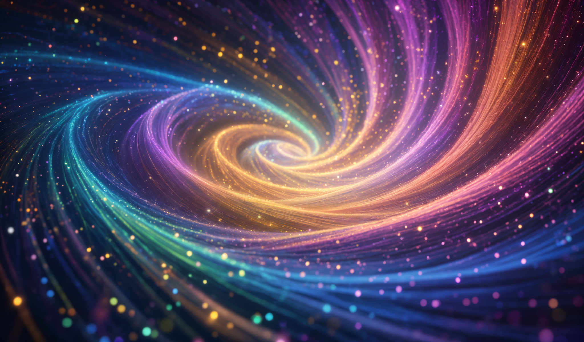 A swirling pattern of purple blue and gold lines.