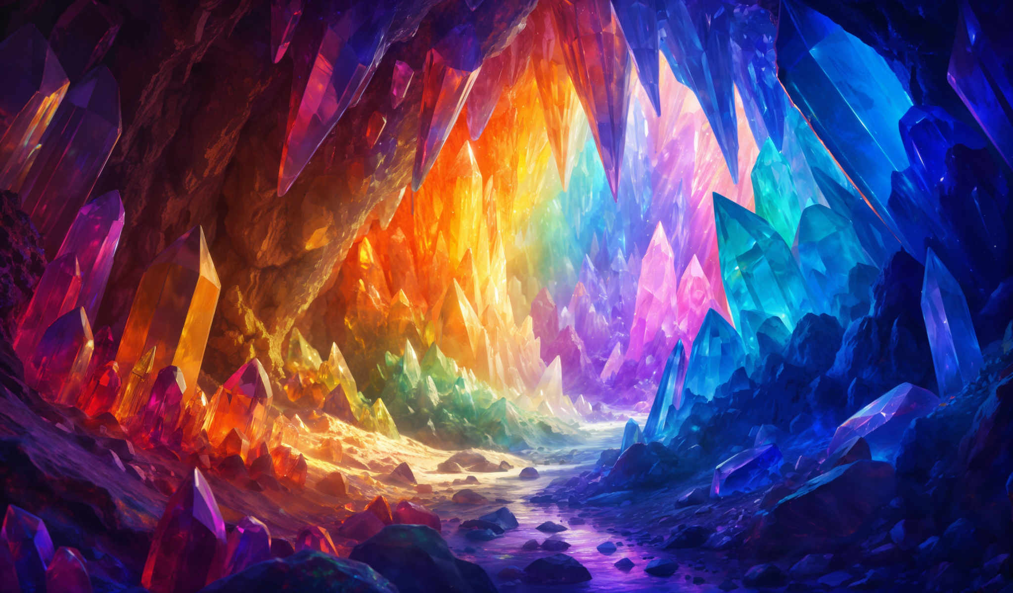 A colorful cave with a rainbow of colors.