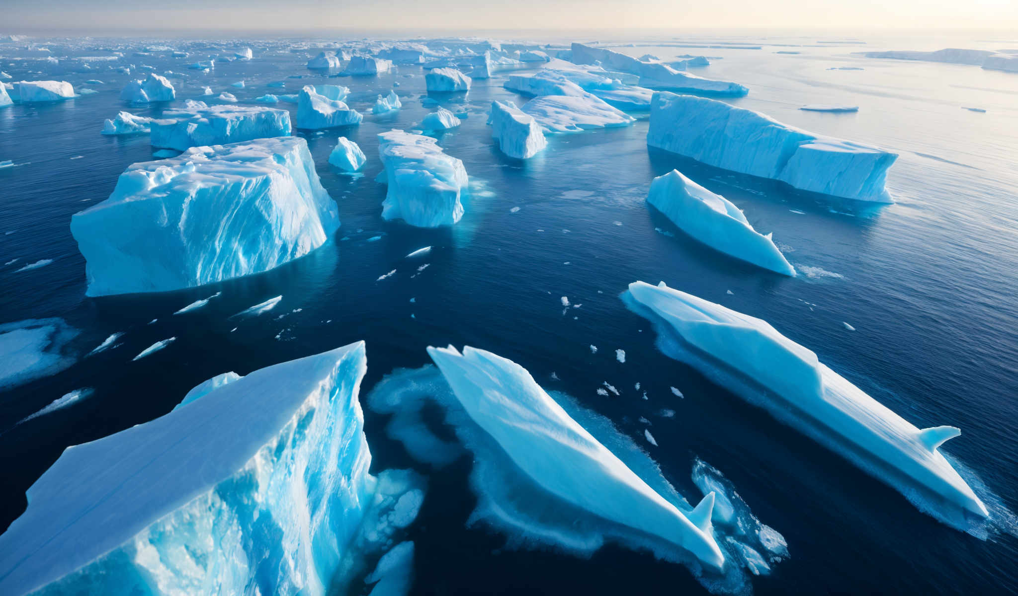 A breathtaking view of icebergs in the ocean. The iceberges are a mix of blue and white with some areas of the iceberge appearing more blue than others. The ocean is a deep blue color providing a stark contrast to the ice. The sky is a light blue color with a few clouds scattered across it. The image is taken from an aerial perspective giving a bird's eye view of the scene. The photo is taken during the day with the sun casting its light on the ice and the ocean creating a beautiful and serene atmosphere. The landmark identifier "sa_1625" does not provide additional information about the location of this scene.