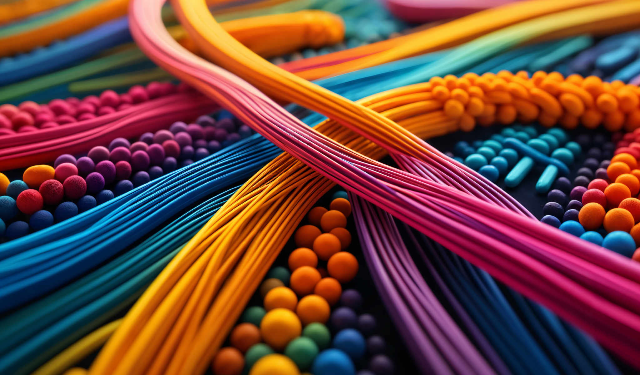 A vibrant display of colorful strings and beads.