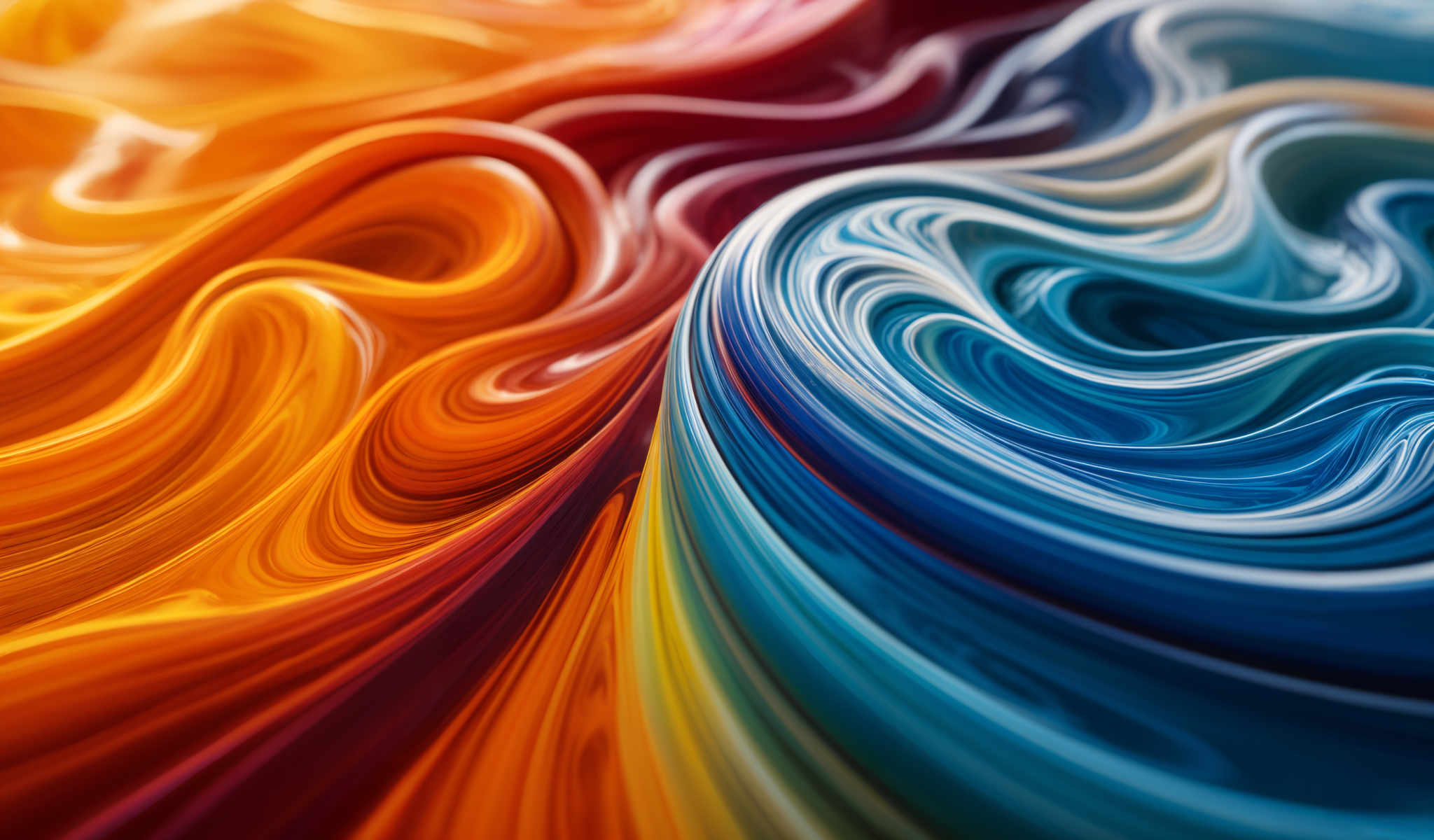 A vibrant abstract image with swirling shapes in a rainbow of colors.