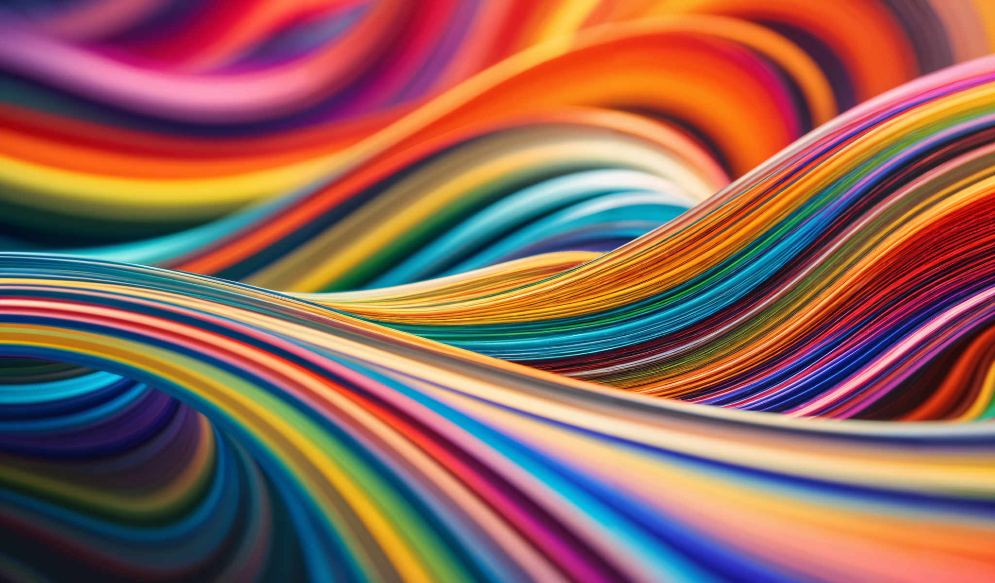 A vibrant abstract painting with a multitude of colors including red orange yellow green blue and purple. The painting is composed of curved lines and swirls that create a sense of movement and energy. The colors are layered on top of each other giving the painting a depth and texture. The overall effect is a dynamic and visually striking piece of art.