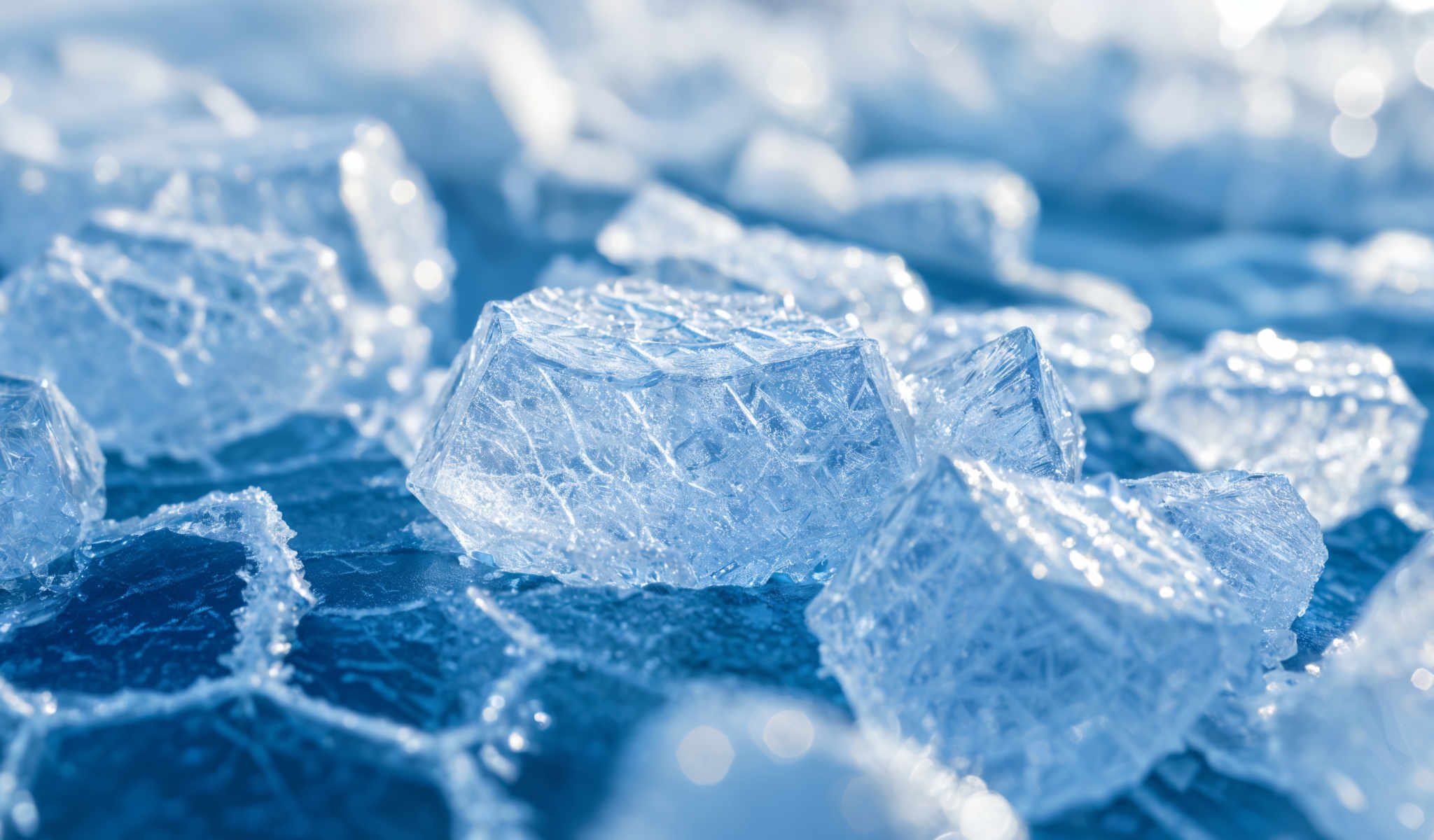 A close up of blue ice cubes.