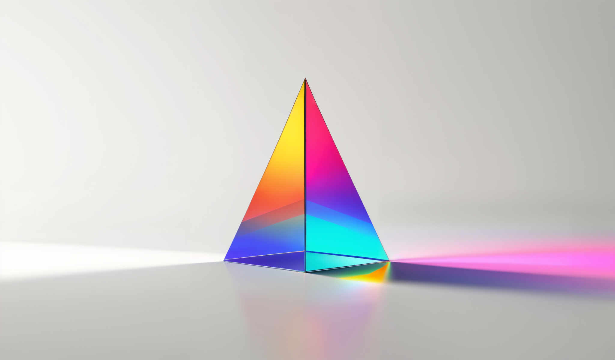 A colorful triangle made of glass.