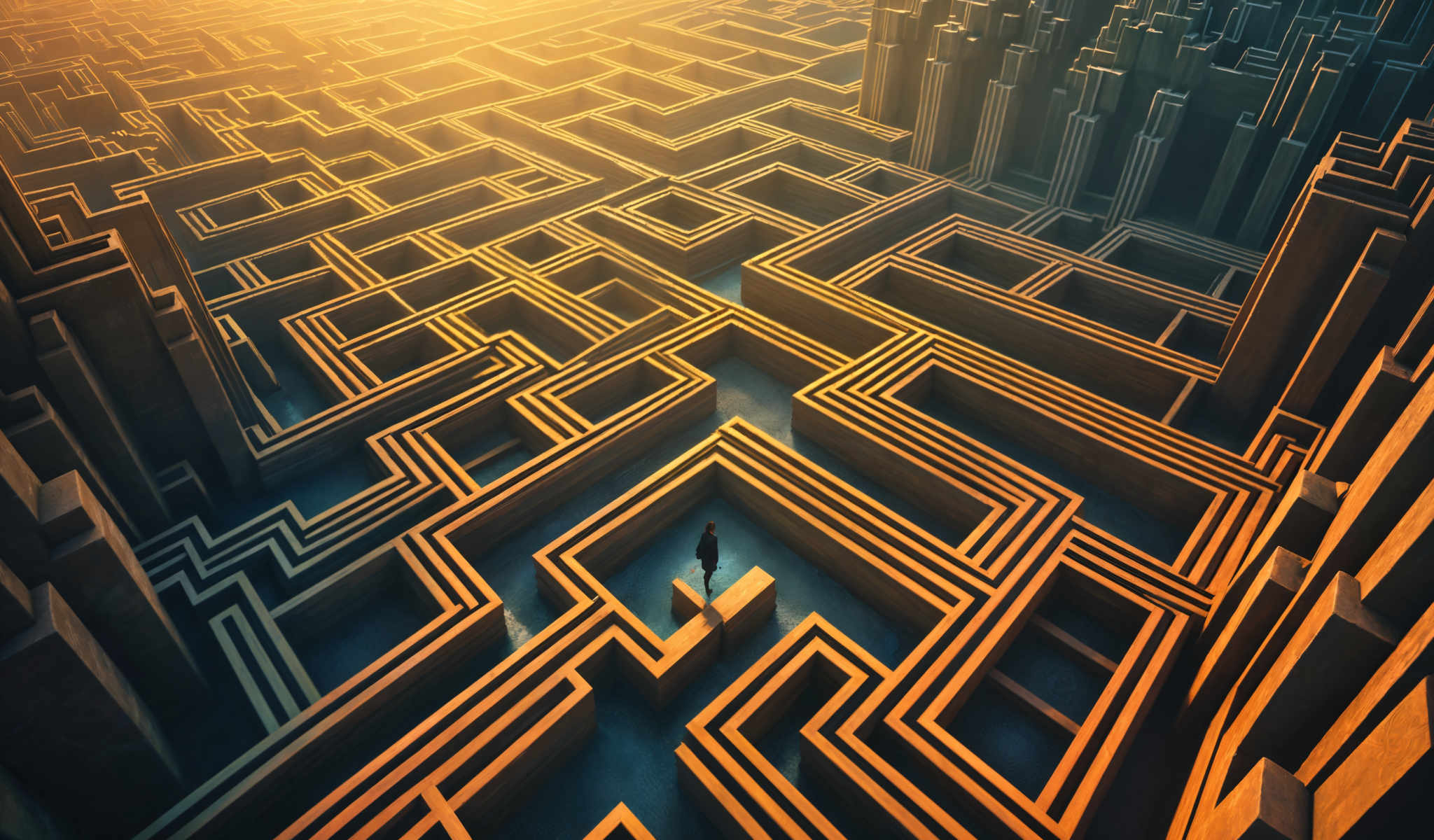 A maze with a person in the center.