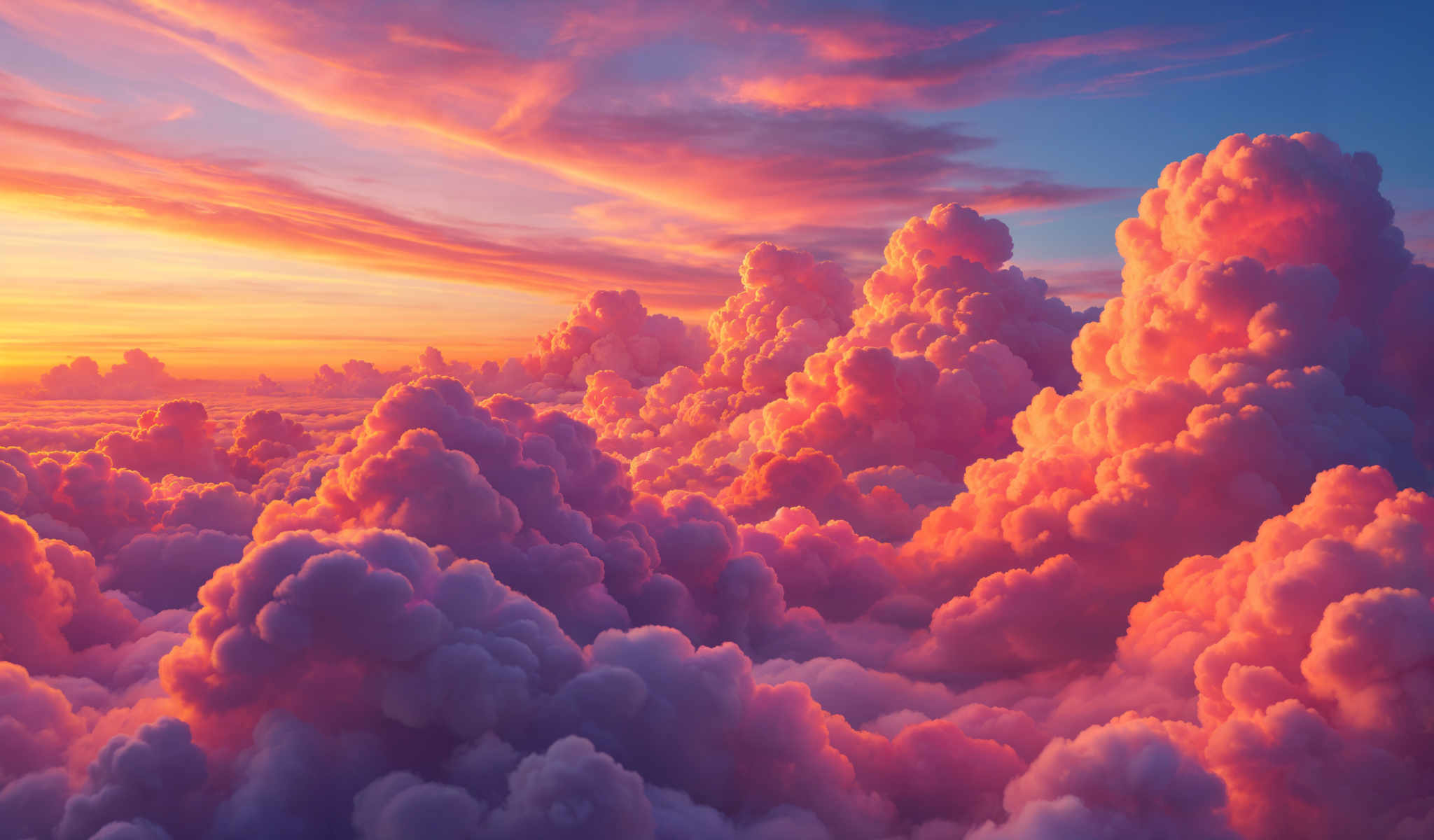 A beautiful sunset with clouds painted in shades of pink and orange.