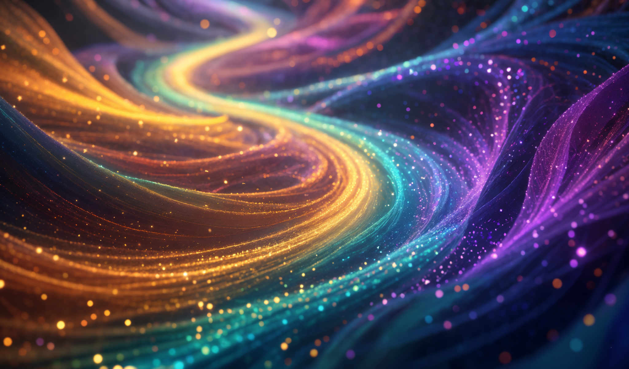 A vibrant abstract image of swirling lines in a rainbow of colors.