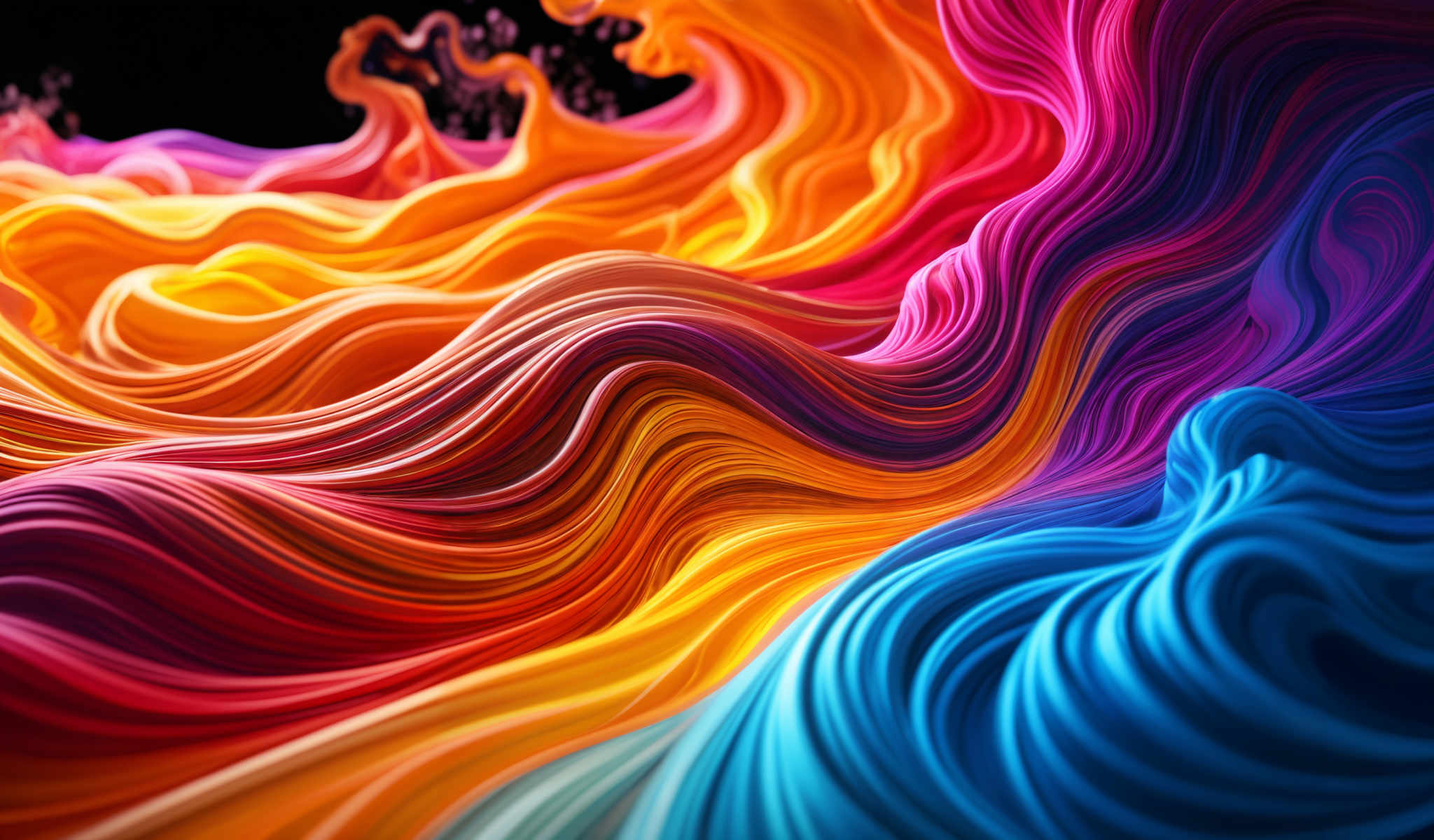 A vibrant abstract image with swirling lines in a rainbow of colors.