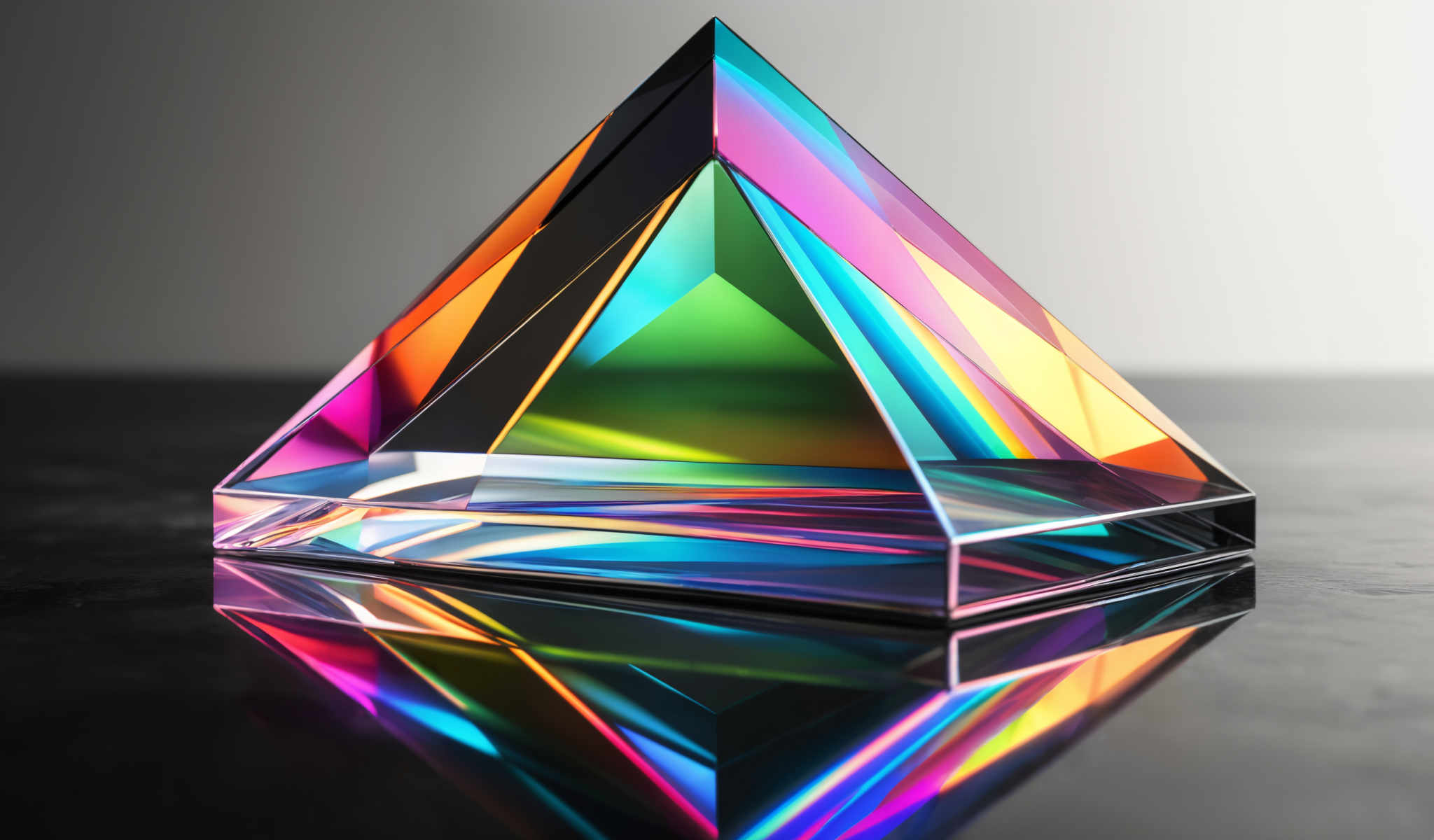 A colorful pyramid made of glass.