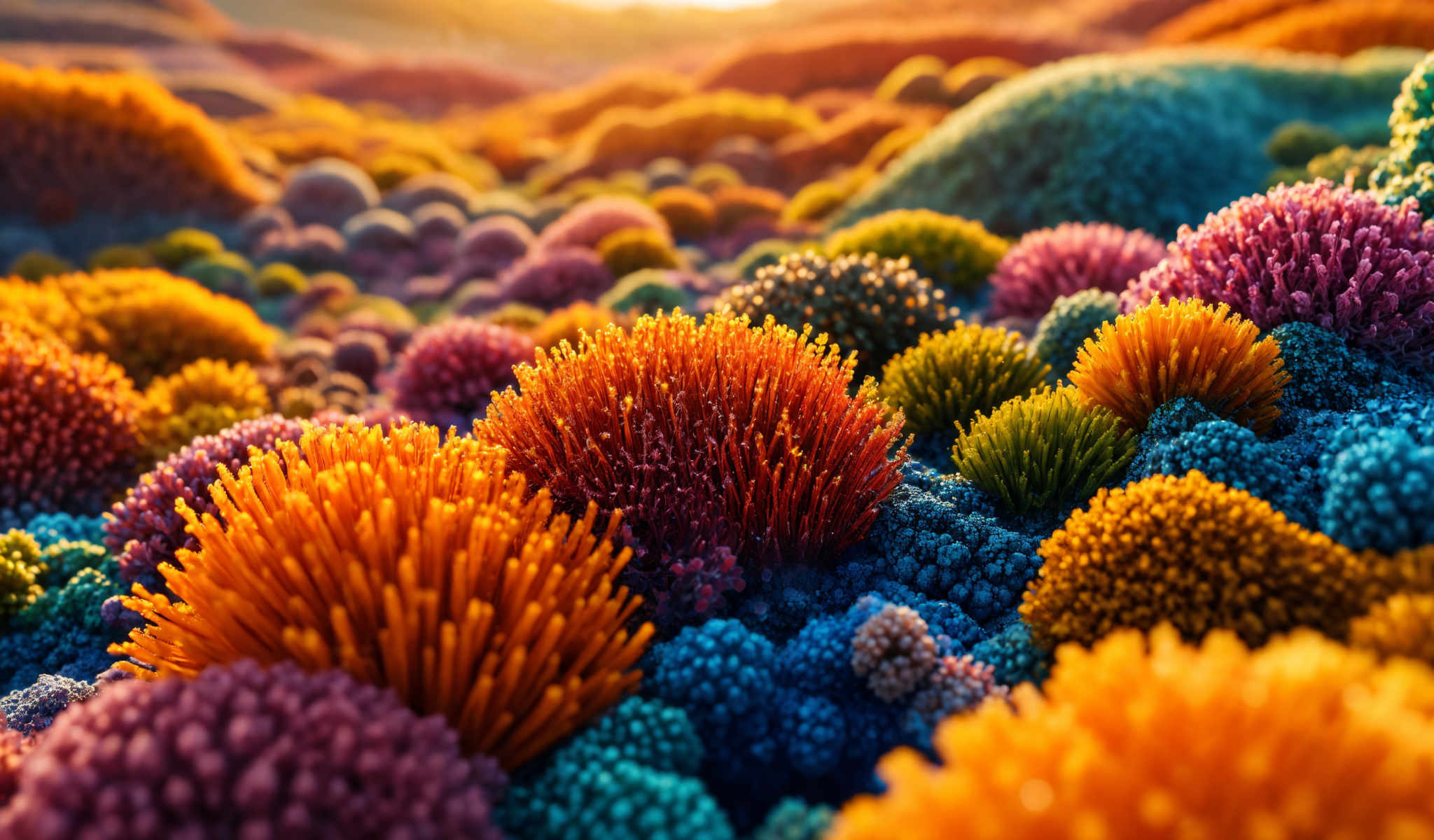 A vibrant display of colorful balls and spikes including orange yellow blue and purple create a visually appealing scene.