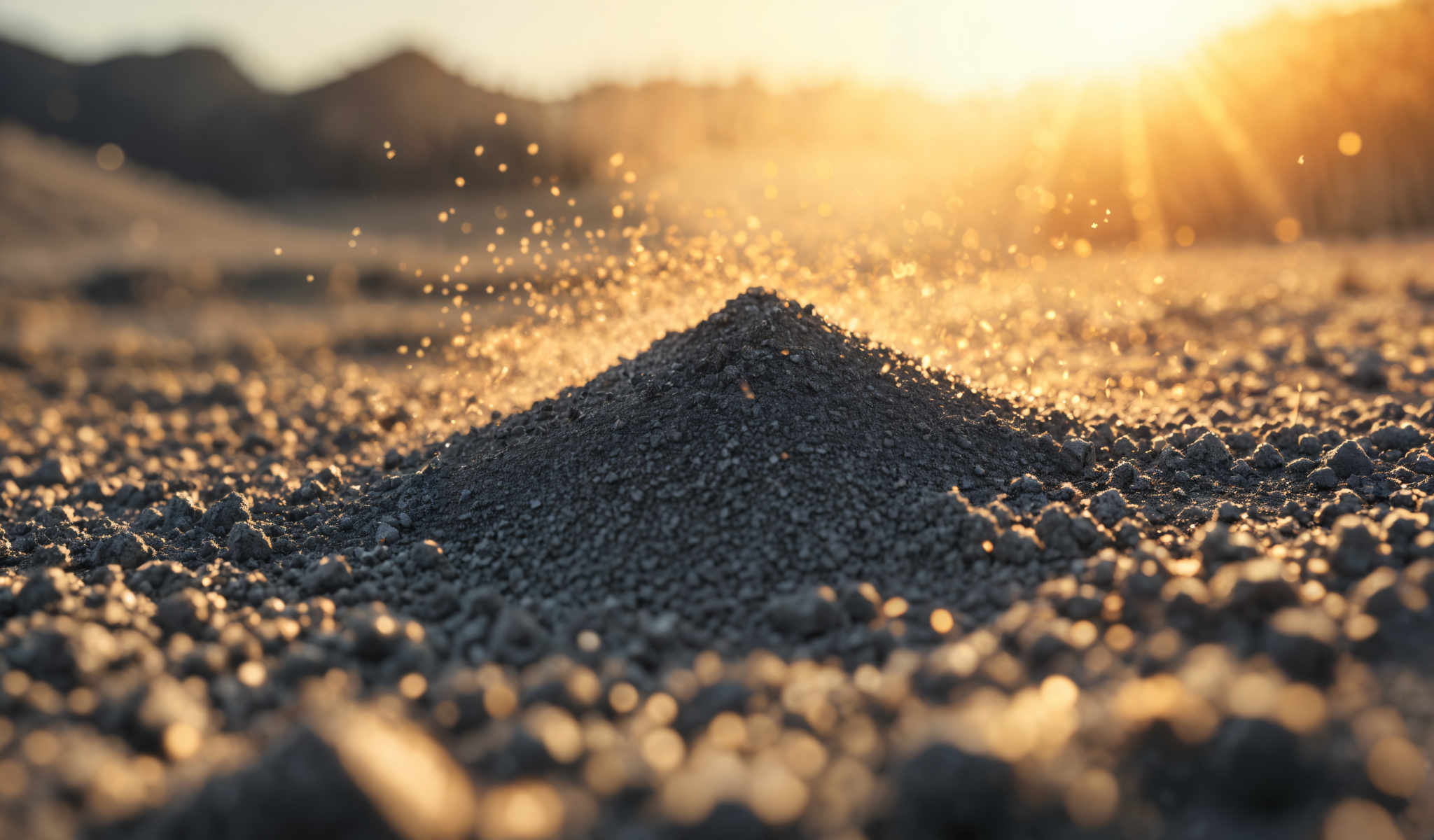 A close up of a pile of black gravel.