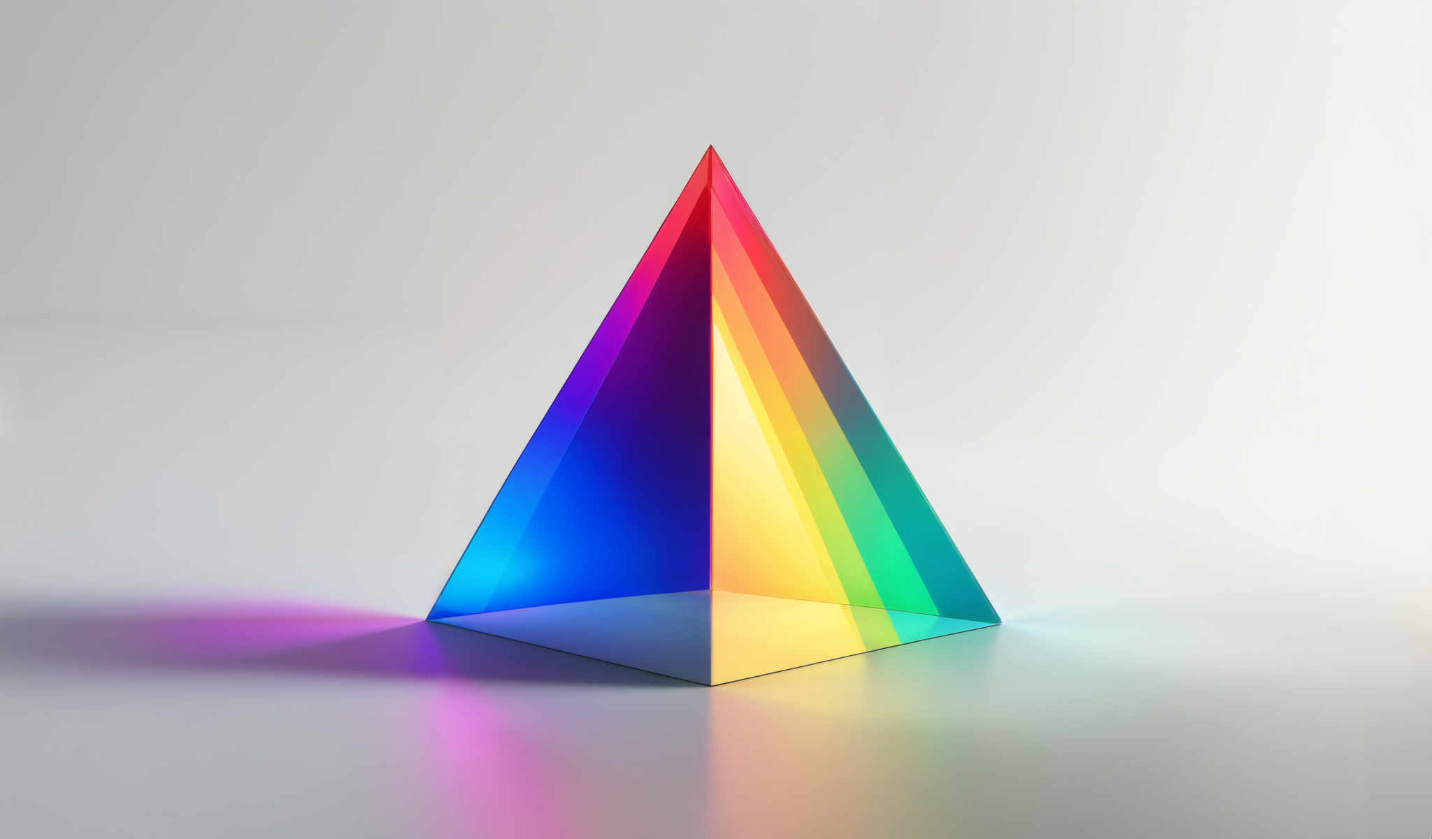 A colorful pyramid with a rainbow of colors on its sides.