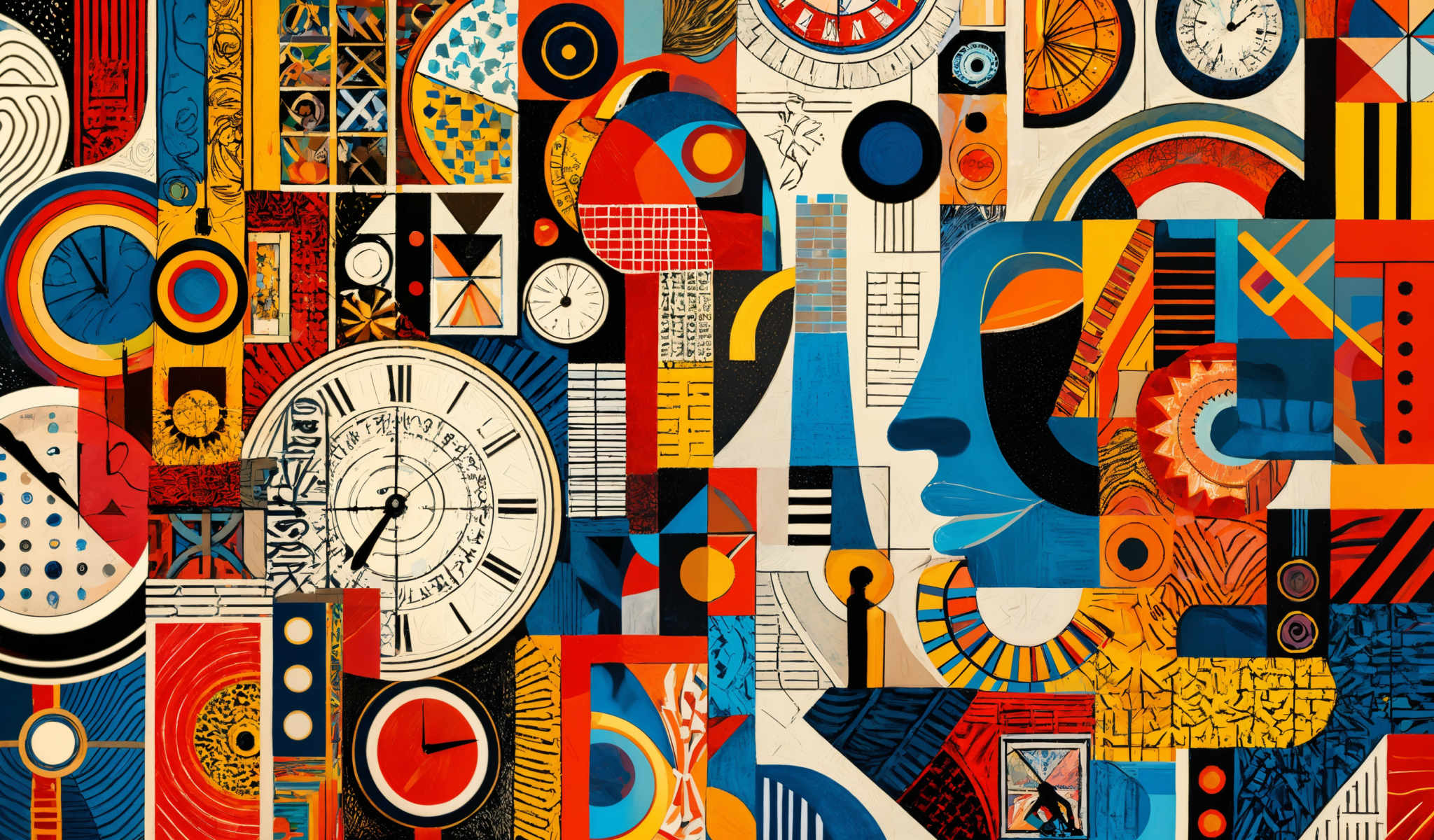 A vibrant collage of geometric shapes and patterns in various colors and sizes. The shapes include circles squares triangles and rectangles. The colors range from red and blue to yellow and orange. The patterns are intricate and complex showcasing the beauty of geometric design. The image is a testament to the creativity and diversity of AI-generated art.