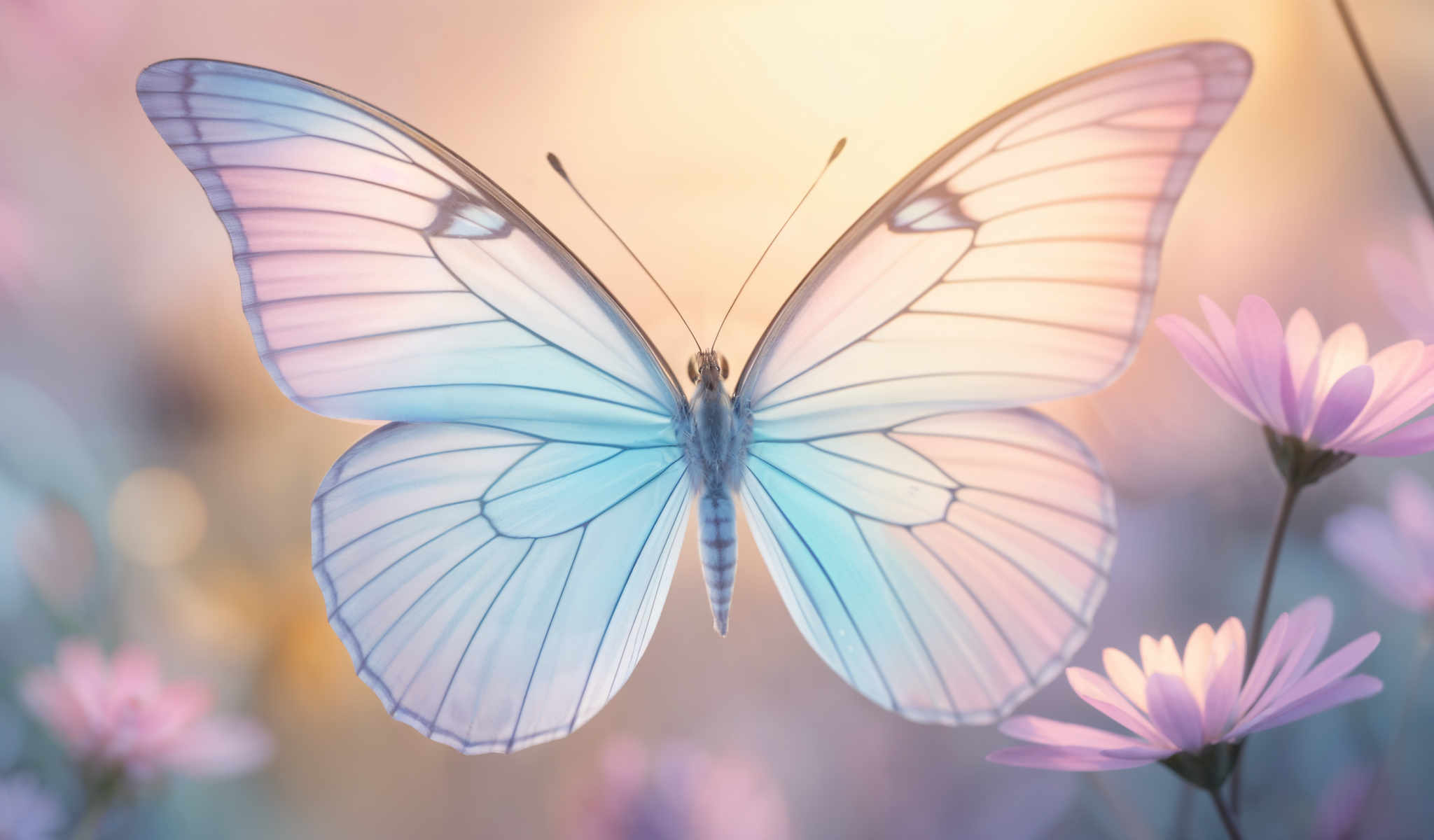 A beautiful butterfly with blue wings and a white body.