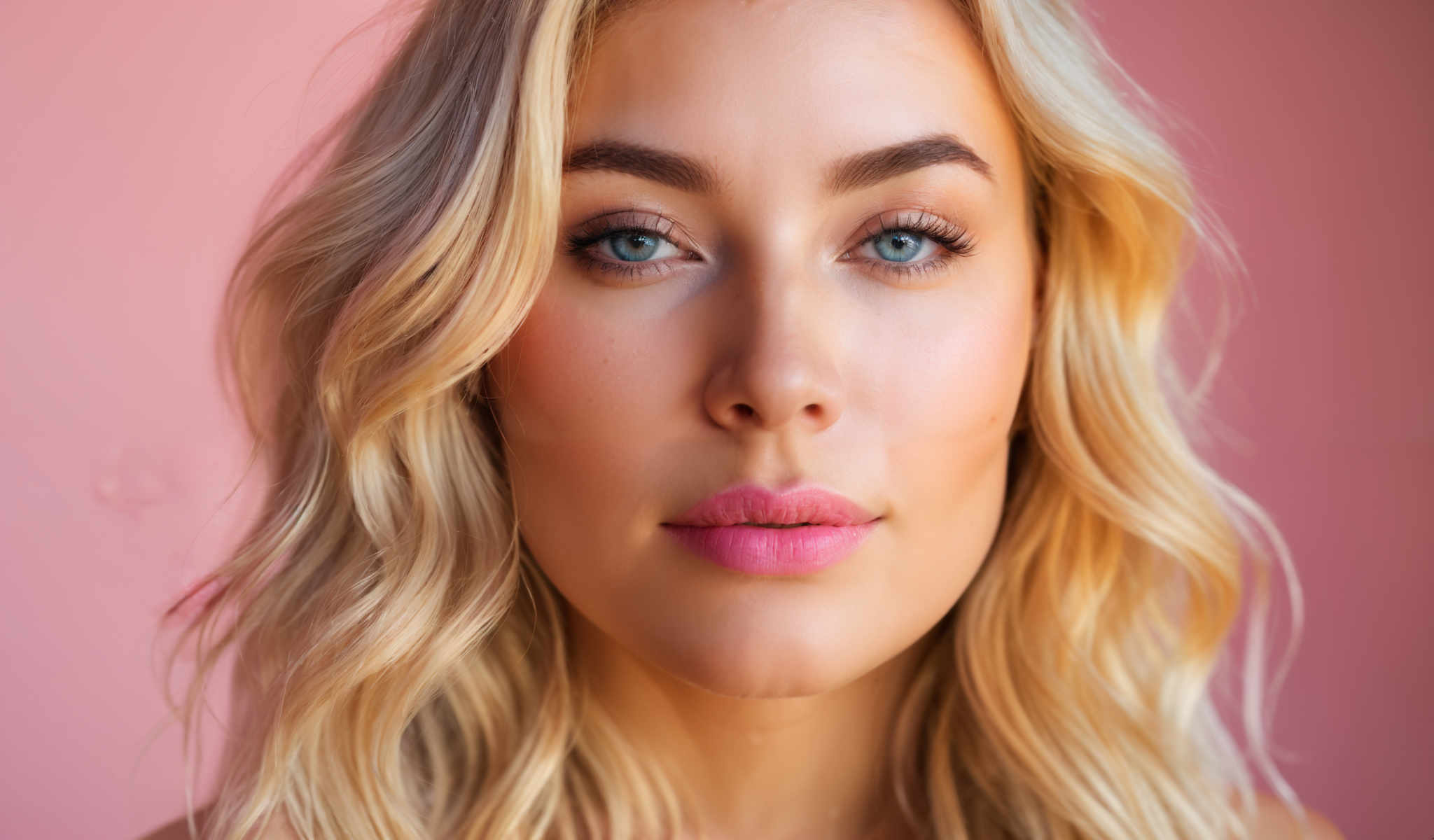 The image features a young woman with blonde hair and blue eyes. She is wearing a pink lipstick and has a slight smile on her face. The background is a solid pink color. The woman's gaze is directed straight at the camera creating a sense of direct engagement with the viewer. The image does not contain any text or other discernible objects. The overall composition is simple yet striking with the woman's vibrant pink lipstick standing out against the matching background. The blue of her eyes adds a contrasting pop of color to the image. The slight smile gives the image a friendly and approachable feel. The blonde hair frames her face drawing attention to her features. The solid pink background fills the entire frame further emphasizing the woman as the main subject of the image.

As for the landmark information "sa_1623" it appears to be related to the Landmark Consortium[^1^] which is a property development company based in South Africa[^1^-]. However without more specific details or context it's difficult to determine the exact relevance of "sa\_1623" to the woman in the image[^1].