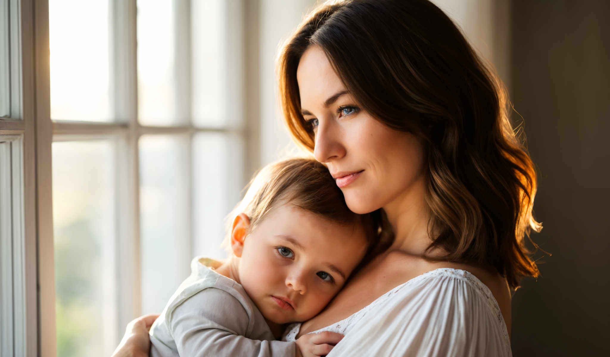 A woman is holding a baby in her arms.