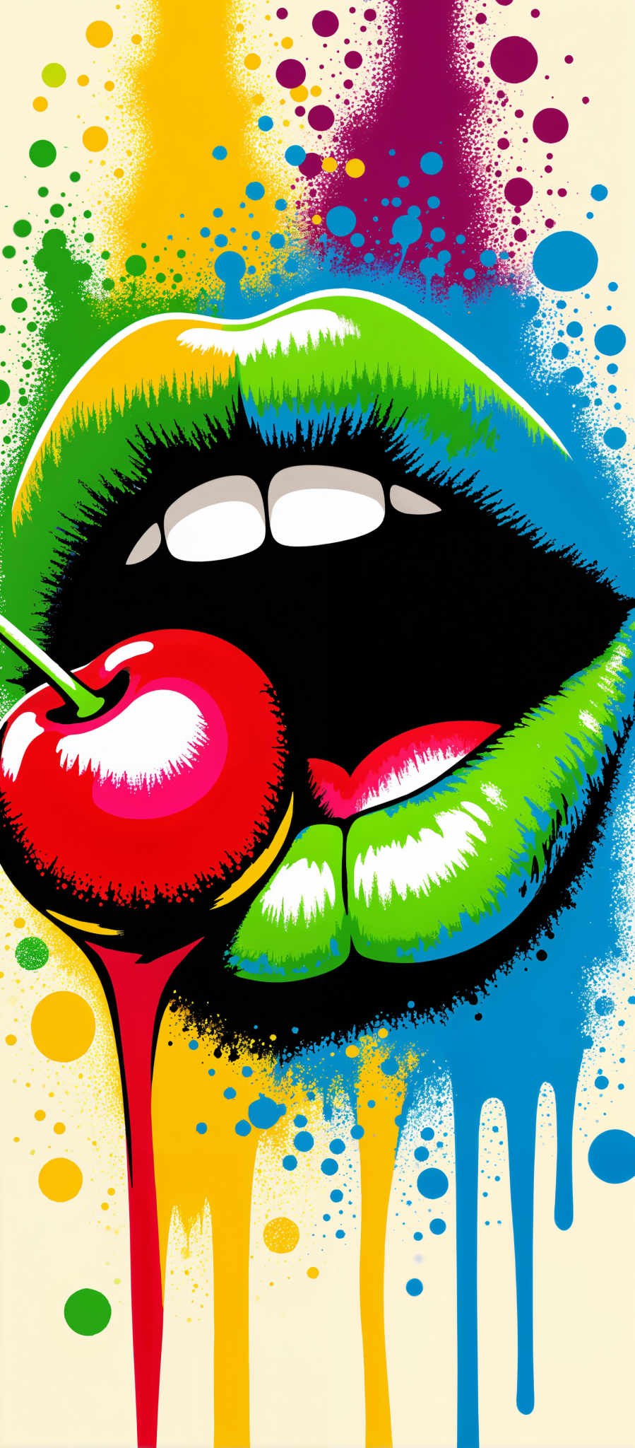 The image presents a vibrant and playful scene featuring a cartoon apple. The apple painted in a lively shade of red is adorned with a green stem and a yellow base. It's not just an ordinary apple though. This one has a face complete with a white mouth and a black nose giving it a whimsical and endearing appearance.

The apple is not alone in this image. It shares the space with a blue background that's speckled with yellow and green dots adding a sense of depth and dimension to the scene. The art style is reminiscent of a child's drawing with bold colors and simple shapes that evoke a sense nostalgia.

The subject of the image is the apple but the motif is more abstract. It could be interpreted as a celebration of nature a symbol of health and vitality or even a playful commentary on the concept of health. The image is a feast for the eyes with its bright colors and playful design. It invites viewers to step into a world of imagination and fun.