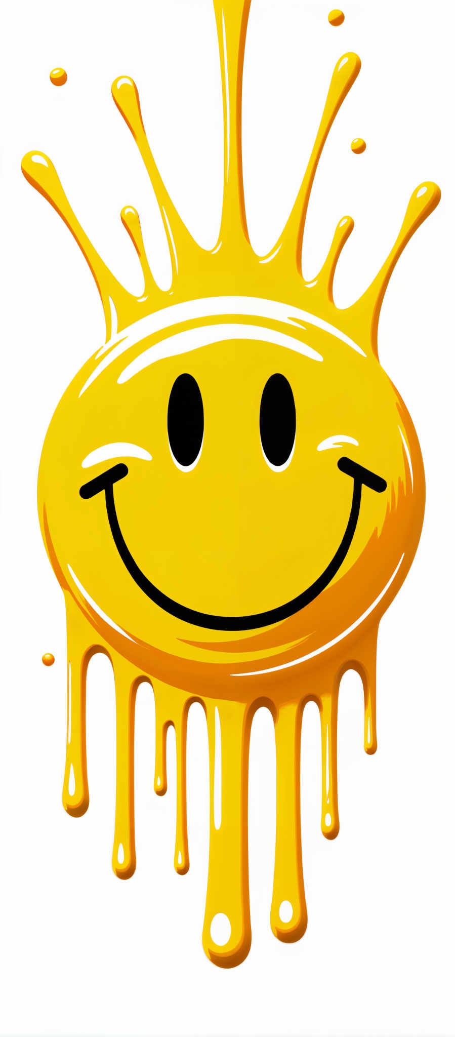 The image presents a vibrant and cheerful scene. Dominating the center is a large yellow smiley face its black eyes and mouth adding a touch of contrast to the bright yellow. The smiley's expression is one of joy and positivity radiating a sense of happiness that is infectious.

The smiley is not alone in this image. It is surrounded by a puddle of the same yellow hue which has formed a smiley shape around it. The puddle is not just a simple pool of water; it has a glossy finish reflecting the light in a way that enhances its shine.

The background of the image is a stark white which serves to highlight the yellow of the smiley and the puddle. The simplicity of the background ensures that the viewer's attention is drawn immediately to the central figure.

Overall the image combines simple shapes and bright colors to create a joyful and uplifting scene. The use of a smile and a puddal creates a playful and whimsical atmosphere inviting the viewer to join in the fun.